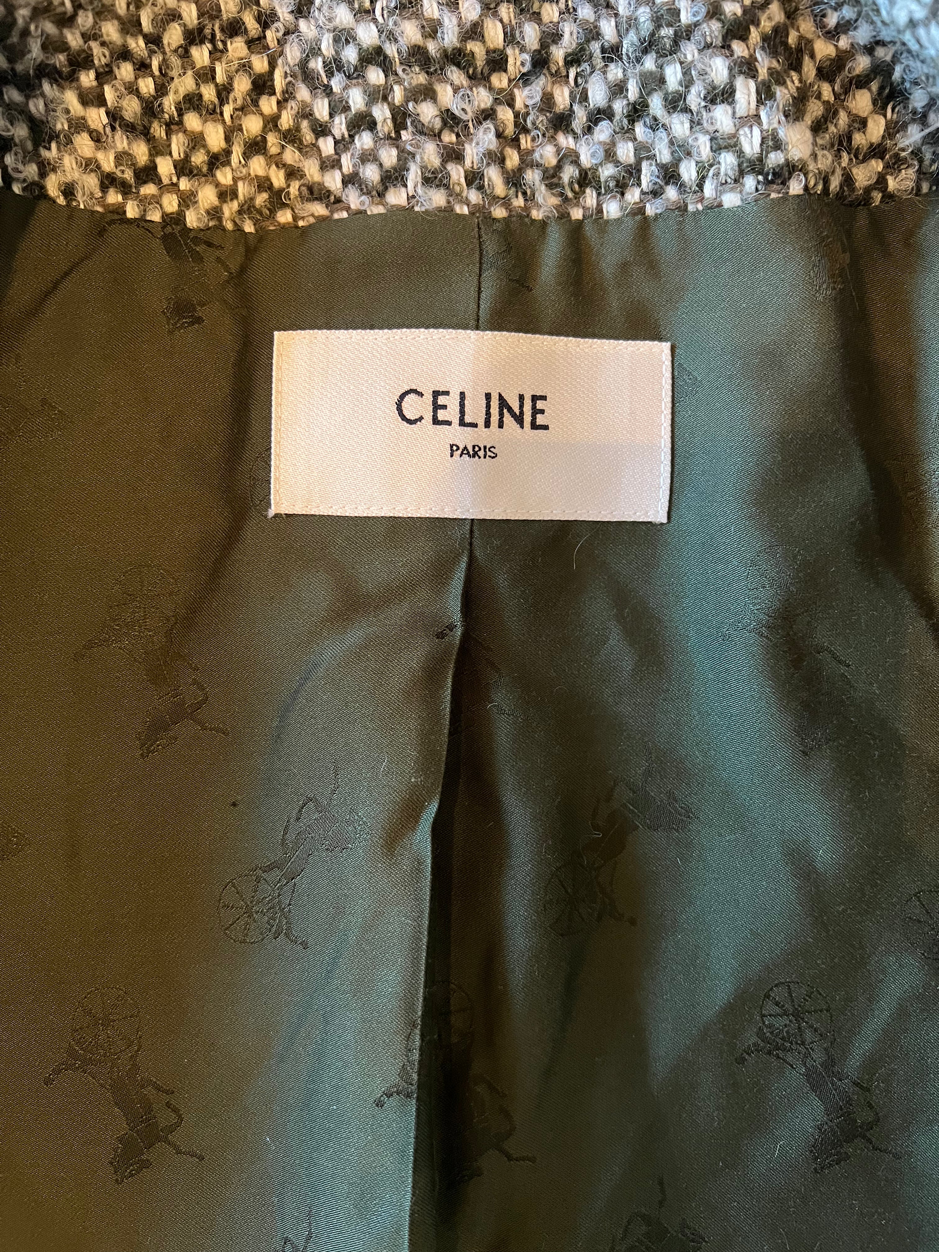 Celine Olive Tweed Size 38 Chausser Jacket - Women's Luxury Tweed Blazer for Office, Dinner & Special Occasions