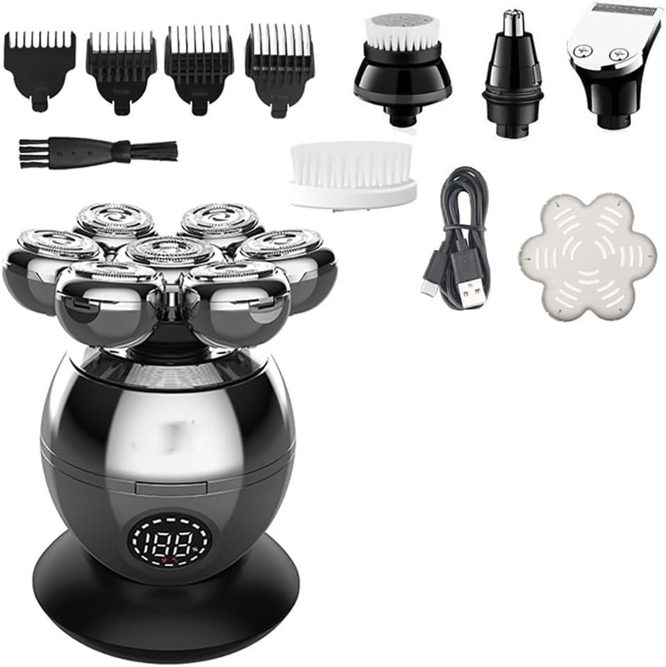 5-in-1 Rechargeable Electric Razor for Men - Wet/Dry Beard Trimmer & Bald Head Shaver Kit | Perfect for Travel, Home Grooming & Quick Shaves