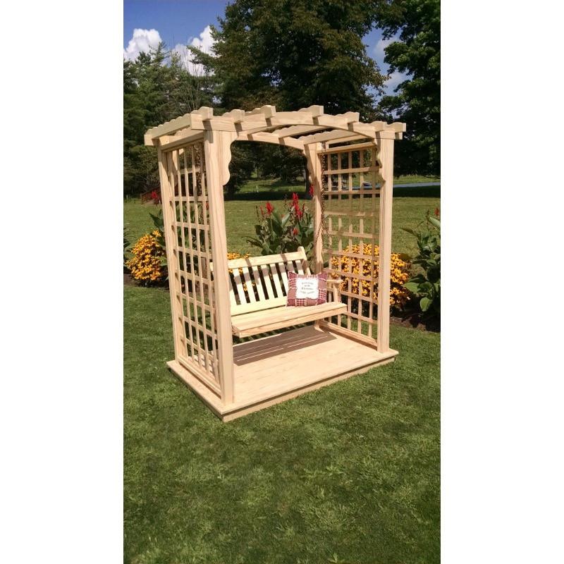 Amish Handcrafted Pine Cambridge Arbor with Deck & Swing - Solid Wood Outdoor Garden Bench for Relaxing & Backyard Decor
