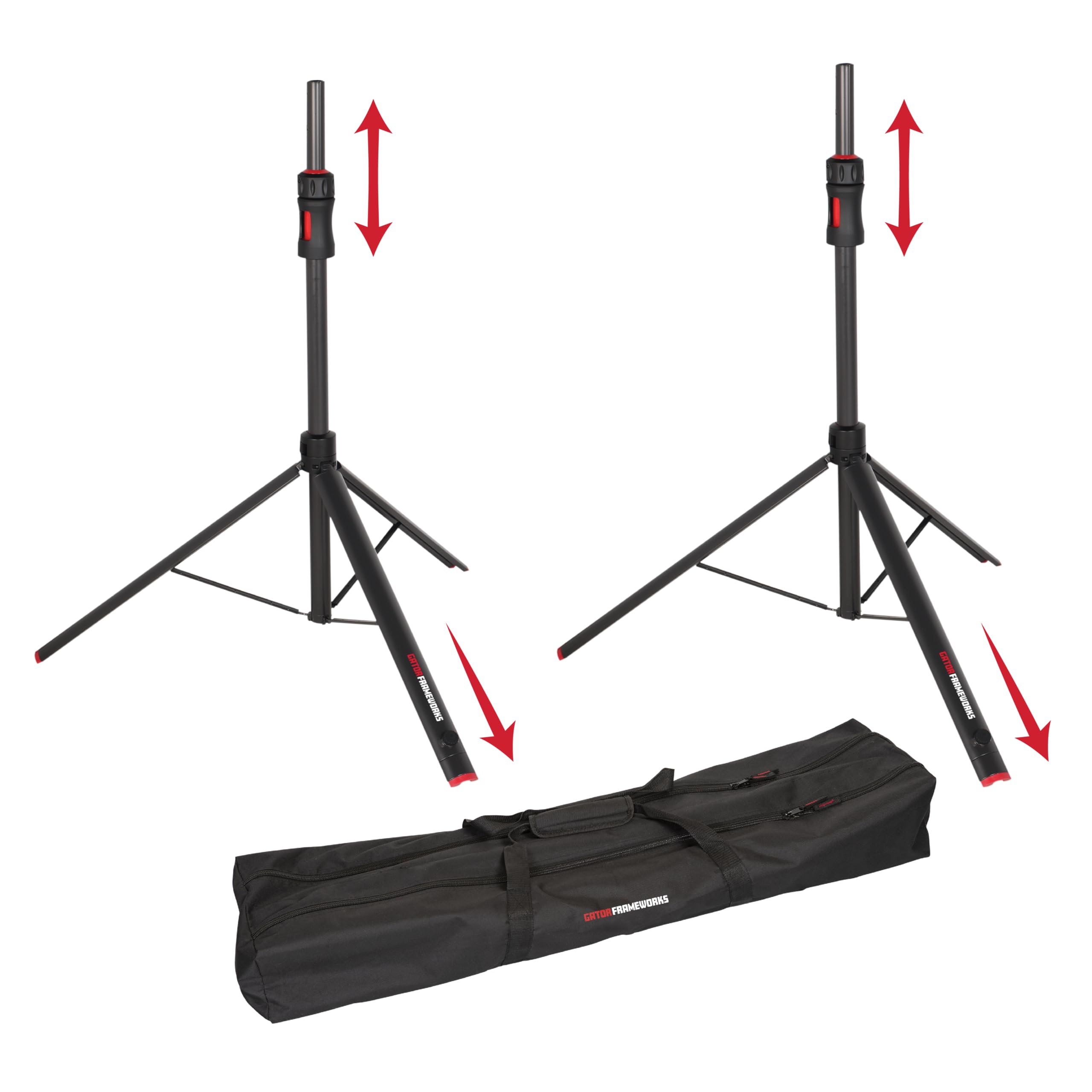 Gator Frameworks ID Series Speaker Stand Set with Padded Nylon Carry Bag - 2 Stands (GFW-ID-SPKRSET) | Heavy Duty PA DJ Studio Equipment for Live Performances & Home Audio Systems