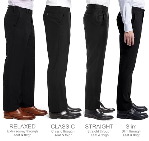 Men's Slim Fit Dress Pants with Expandable Waistband - Wrinkle-Free Flat Front Suit Pants for Office, Business & Formal Occasions