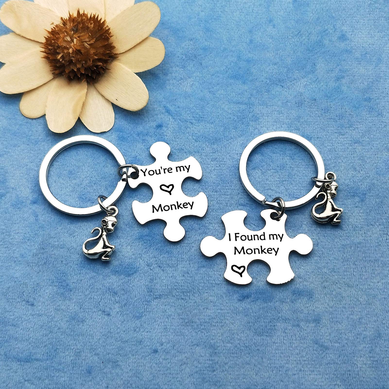 Monkey Lover Keychain Set - Cute Couple Anniversary Gifts for Boyfriend Girlfriend, Valentine's Day Jewelry, Christmas & Birthday Present, Wedding Keepsake - Perfect for Romantic Surprises & Everyday Carry