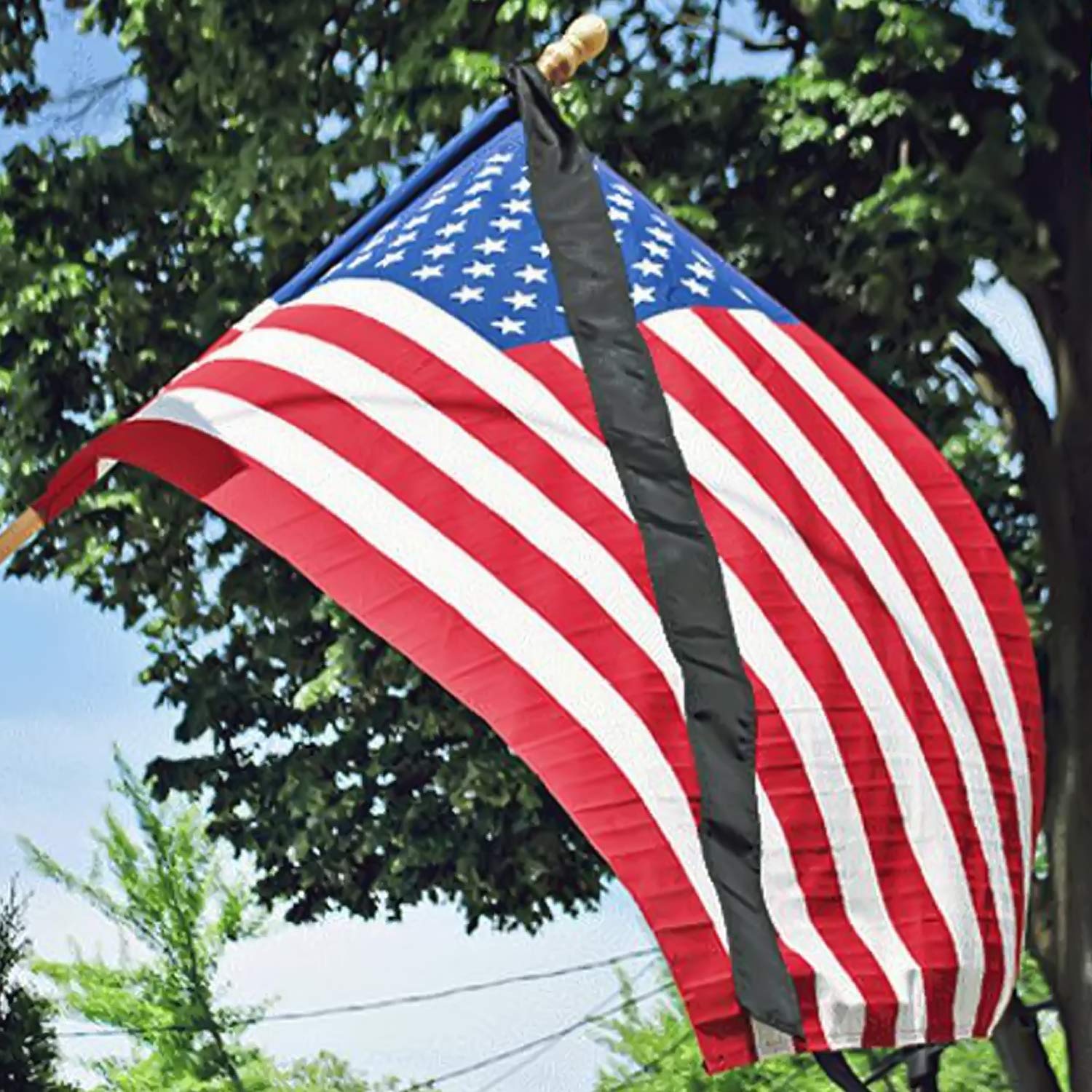 ANLEY Half-Mast Mourning Streamer for 3x5 FT Flag - Double Stitched Memorial Ribbon to Honor the Fallen - Durable Half-Staff Tribute for Patriotism & Remembrance Ceremonies