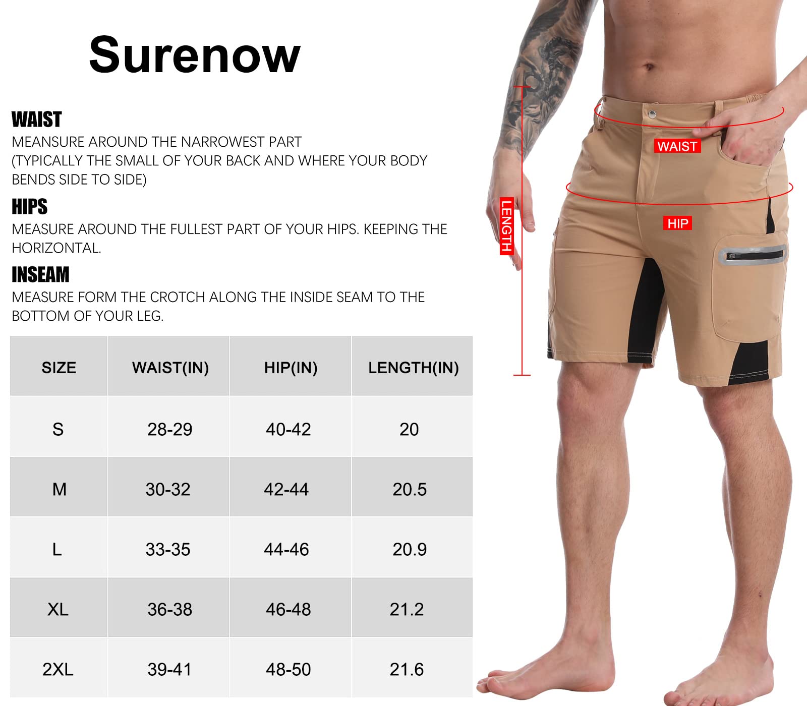 Surenow Men's Hiking Cargo Shorts - Lightweight Quick-Dry Outdoor Shorts for Summer, Fishing, Camping & Travel | Durable & Comfortable for Hiking, Backpacking & Adventure Activities