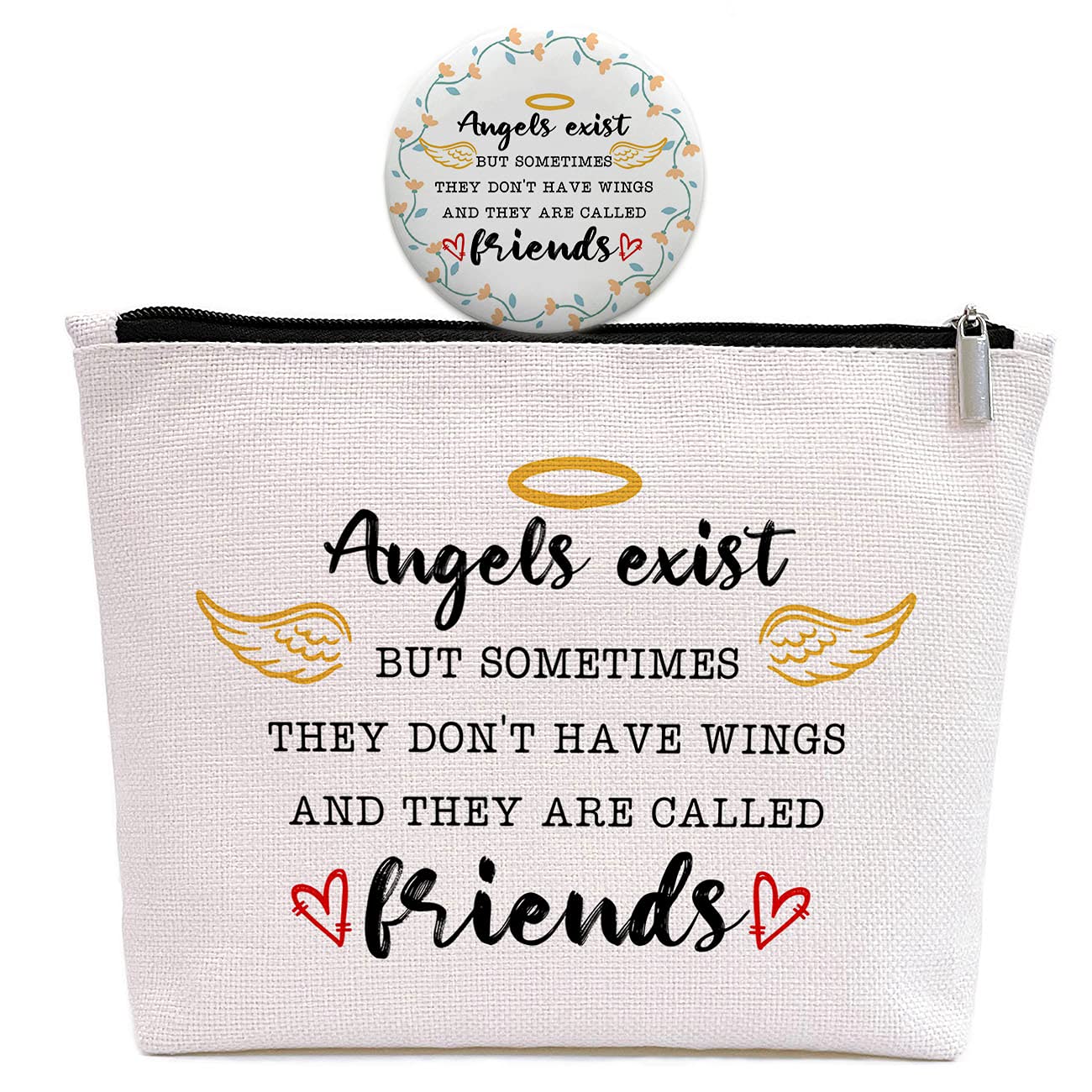 Best Friend Gifts for Women - Cute Makeup Bag with 'Angels Exist' Design, Unique Birthday & Going Away Presents for BFF, Sister, Bestie | Perfect for Travel, Cosmetics Storage & Friendship Celebrations