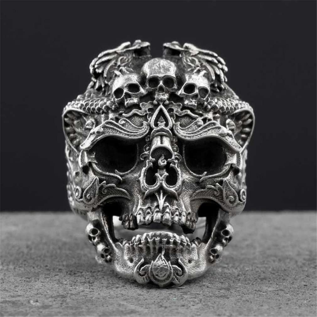 Men's Skull Ring - Norse Viking Dragon Head Gothic Punk Rock Jewelry, Biker & Hip Hop Style, Perfect for Halloween & Gifts | Great for Parties, Concerts, and Everyday Wear