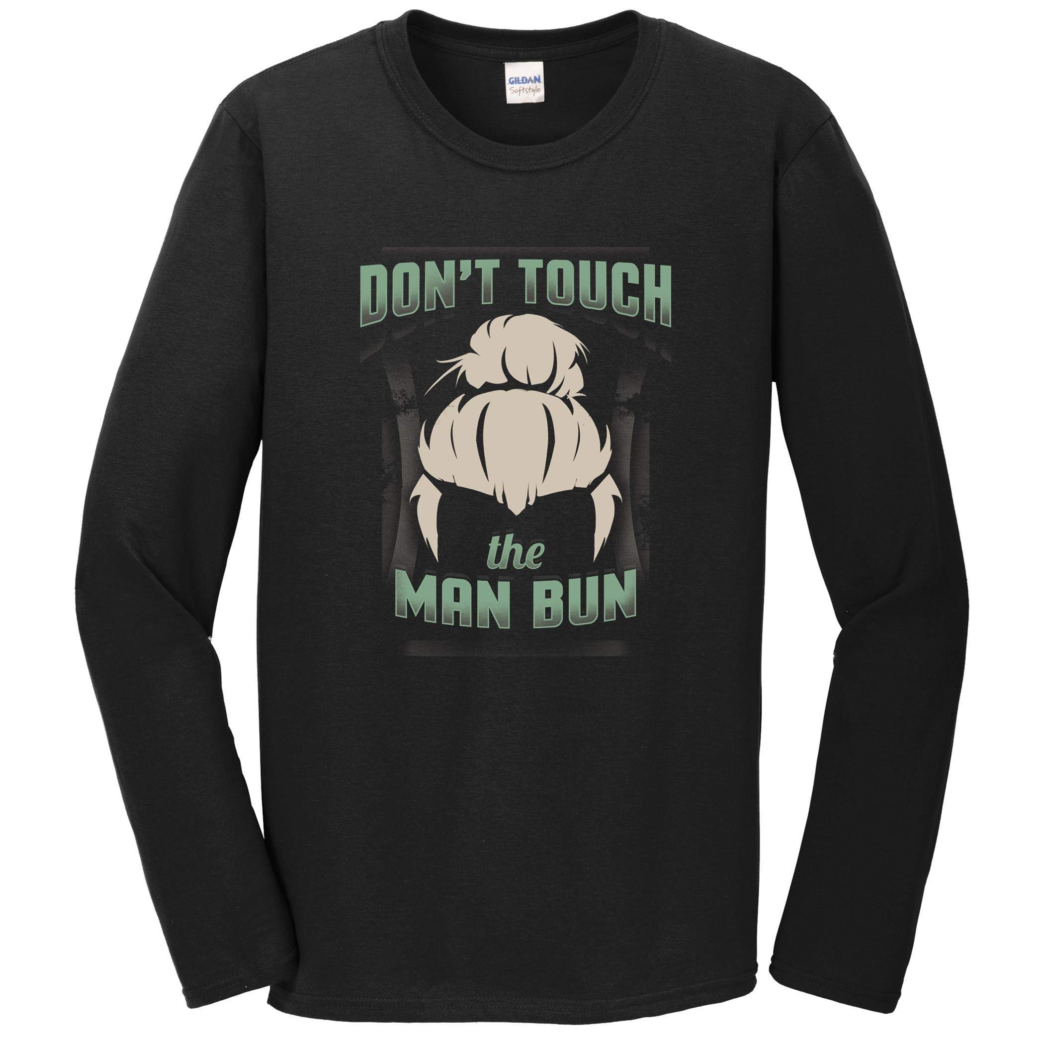 Funny 'Don't Touch The Man Bun' Long Sleeve T-Shirt for Men - Humorous Gift for Hipster Friends & Casual Wear