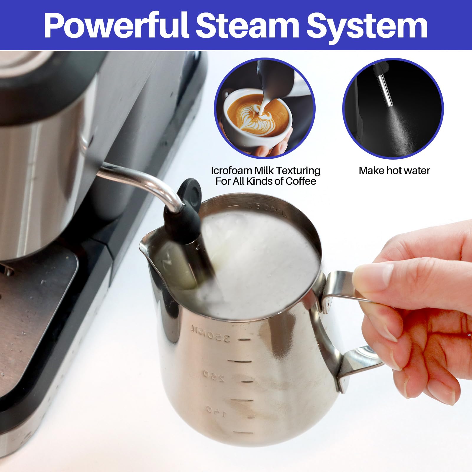 ICUIRE 20 Bar Pressure Espresso Machine with Milk Frother - 1.5L Removable Water Tank, 1050W Fast Heating Stainless Steel Coffee Maker for Latte, Cappuccino & Macchiato - Perfect for Home Baristas & Coffee Lovers (Use for Morning Brew, Entertaining Guests, Office Coffee Station)