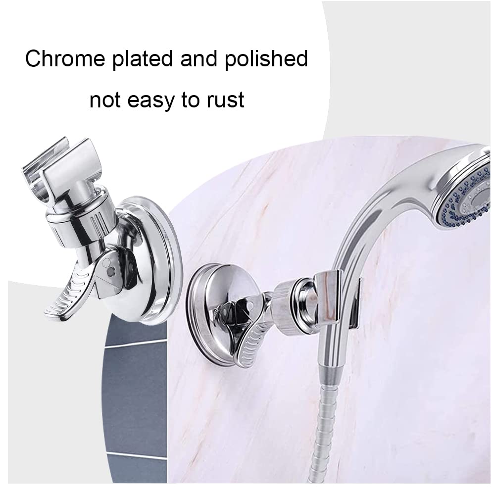 2 Pack Adjustable Suction Cup Shower Head Holder - No Drill Chrome Polished Shower Bracket Mount for Most Handheld Shower Sprayers | Perfect for Bathroom, RV, and Apartment Use
