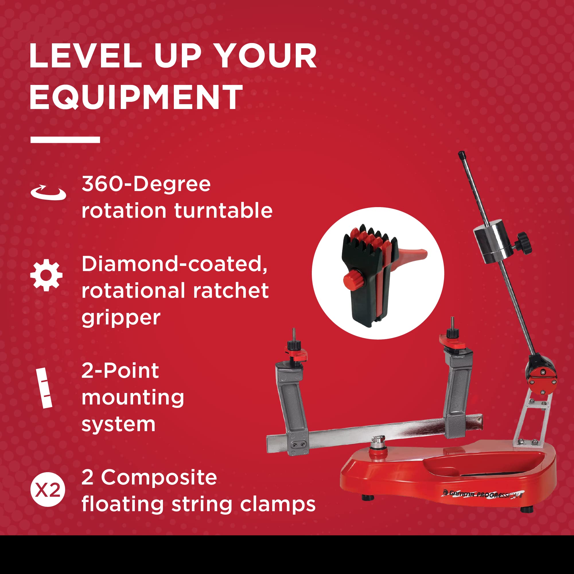 Gamma Progression 200 Drop Weight Stringing Machine - 360° Rotating Tabletop Tennis Racquet Stringer for Tennis, Badminton, Squash & Racquetball | Includes Stringing Tools | Perfect for Home Use & Professional Racket Maintenance