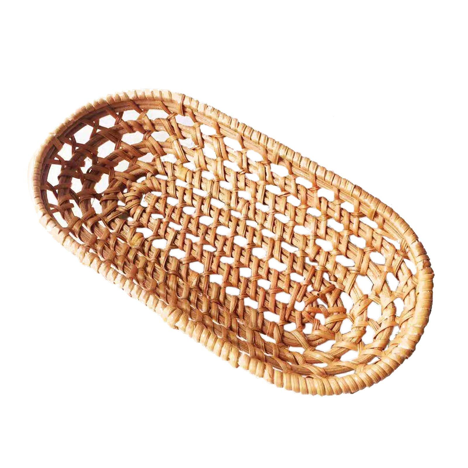 Hand Woven Rattan Fruit Basket - Wicker Bread Basket & Oval Serving Bowl for Breakfast, Food, Vegetables, Snacks | Medium Size | Perfect for Kitchen, Dining Table, Picnic & Farmhouse Decor
