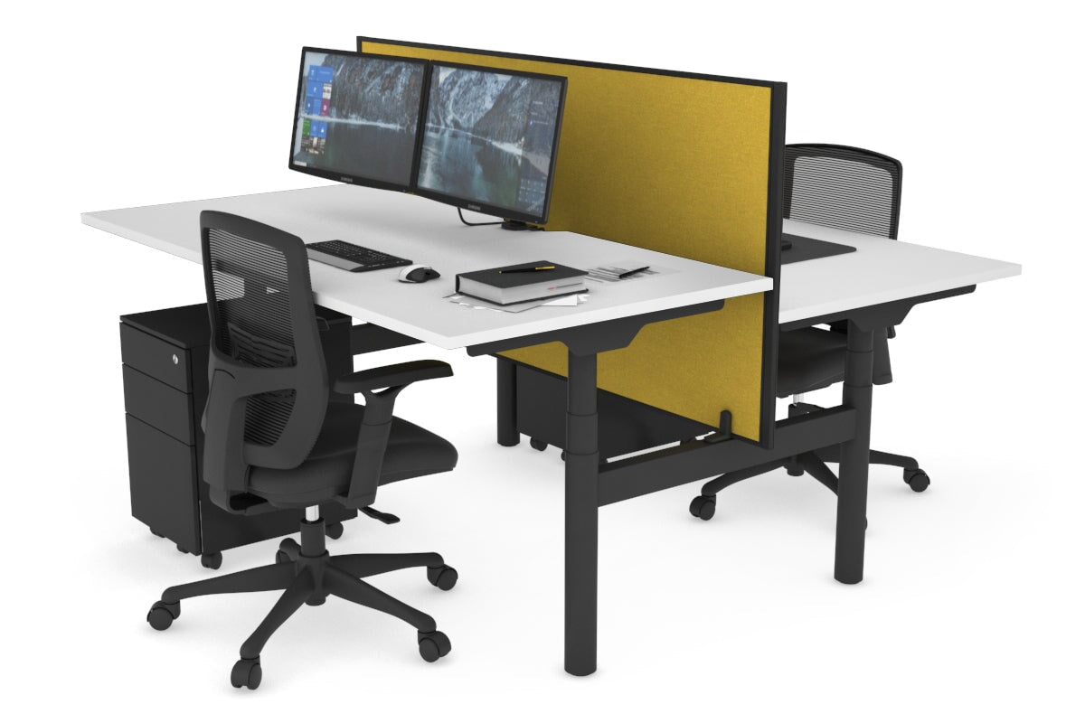 Flexi Premium Height Adjustable 2 Person H Bench Workstation - Black Frame [1600L x 800W with Cable Management] - Ideal for Office, Home Workspace & Collaborative Work Environments