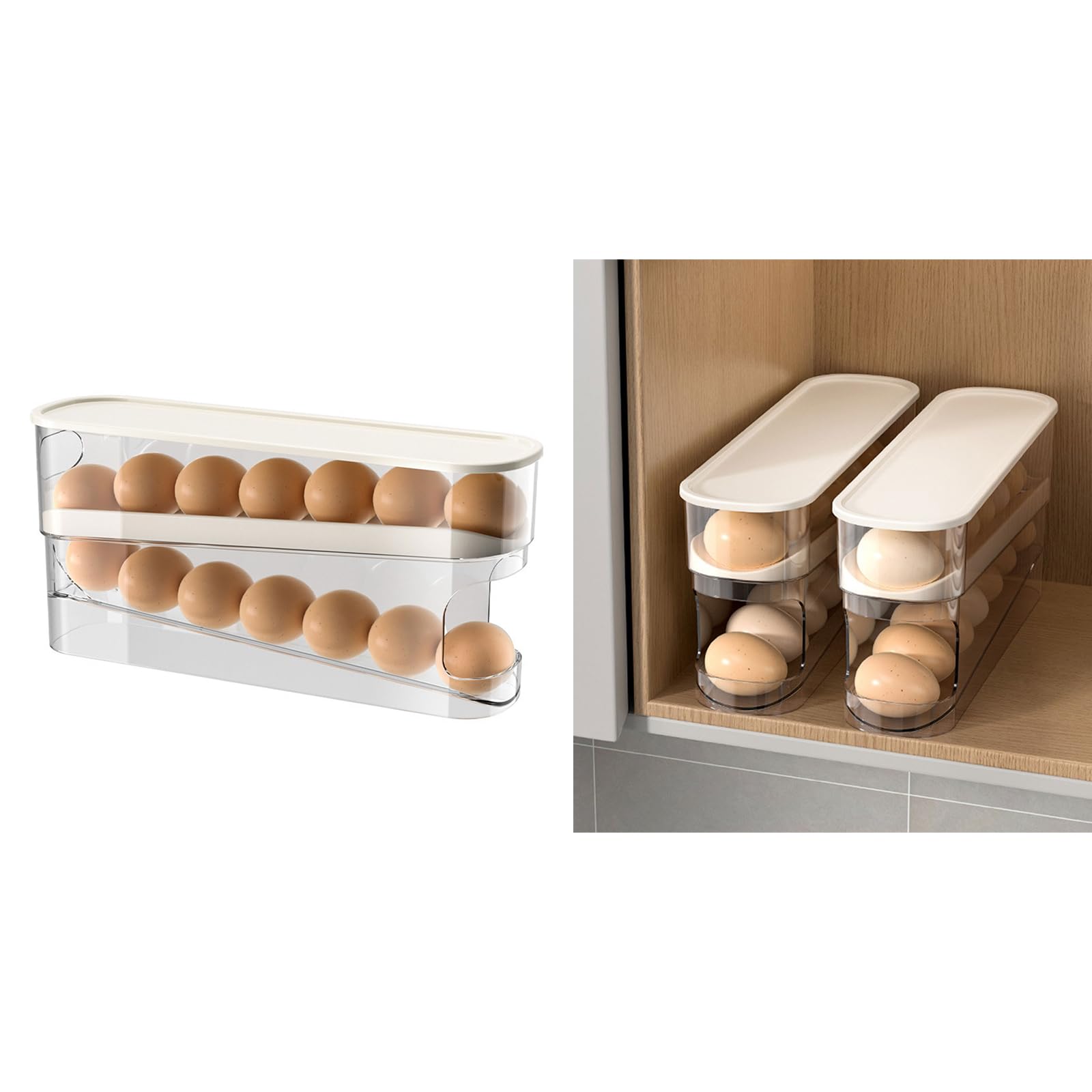 2 Layer Stackable Refrigerator Egg Organizer - Space Saving Fridge Egg Storage Rack & Dispenser for Fresh Eggs - Perfect for Kitchen Organization and Easy Access to Eggs