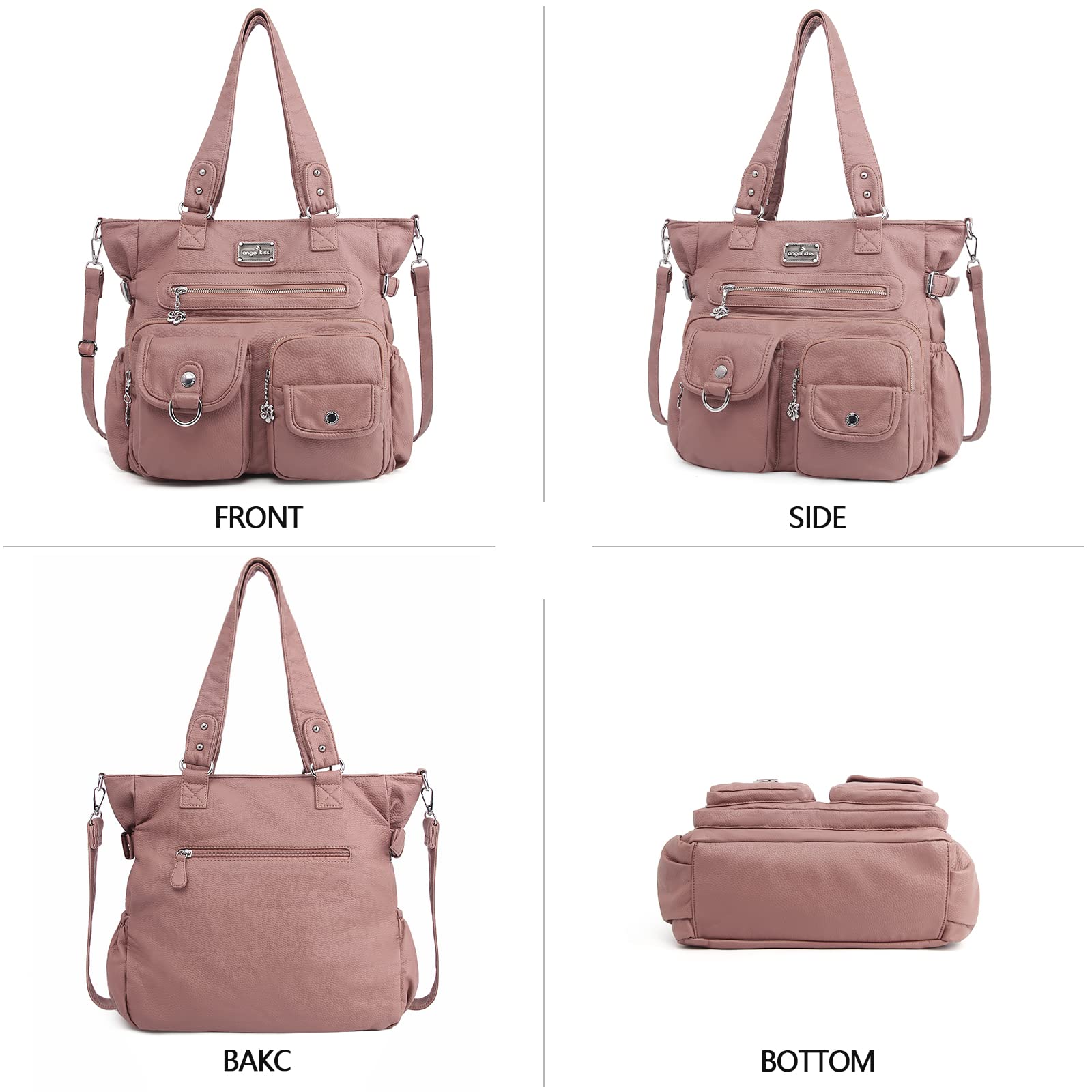 Angelkiss Women's PU Tote Shoulder Bag with Pockets - Stylish for Work & Travel
