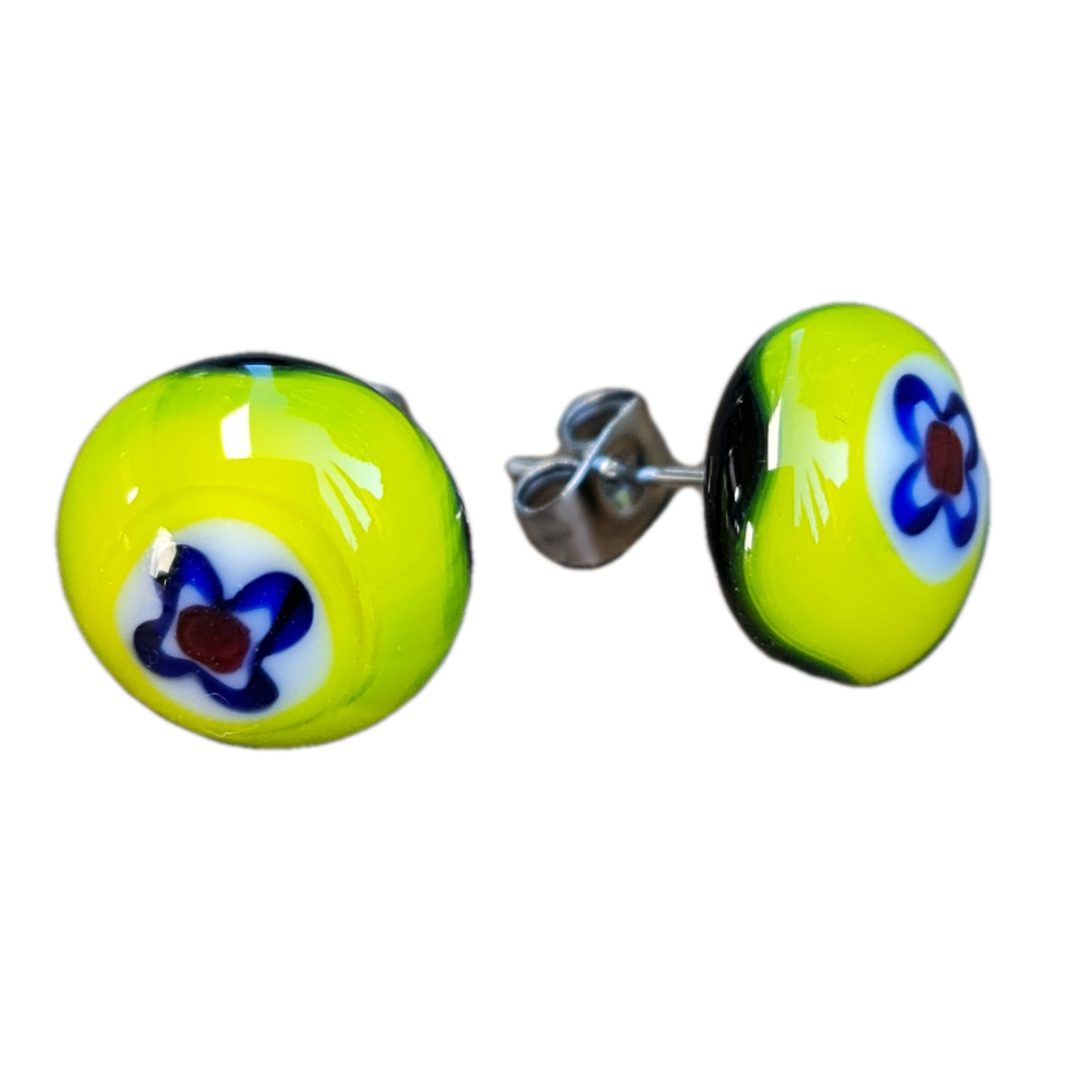 Handmade Millifiori Glass Stud Earrings - Yellow Dainty Floral Design for Women | Perfect for Everyday Wear, Parties & Gift Giving