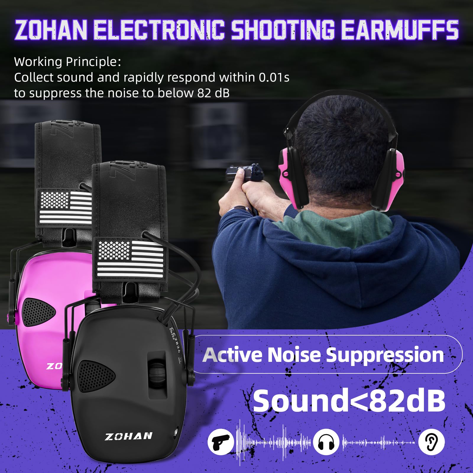 ZOHAN Electronic Shooting Earmuffs - NRR 23dB Noise Reduction Hearing Protection for Shooting Range, Hunting & Outdoor Sports | Gun Range Ear Protection Headphones for Men & Women