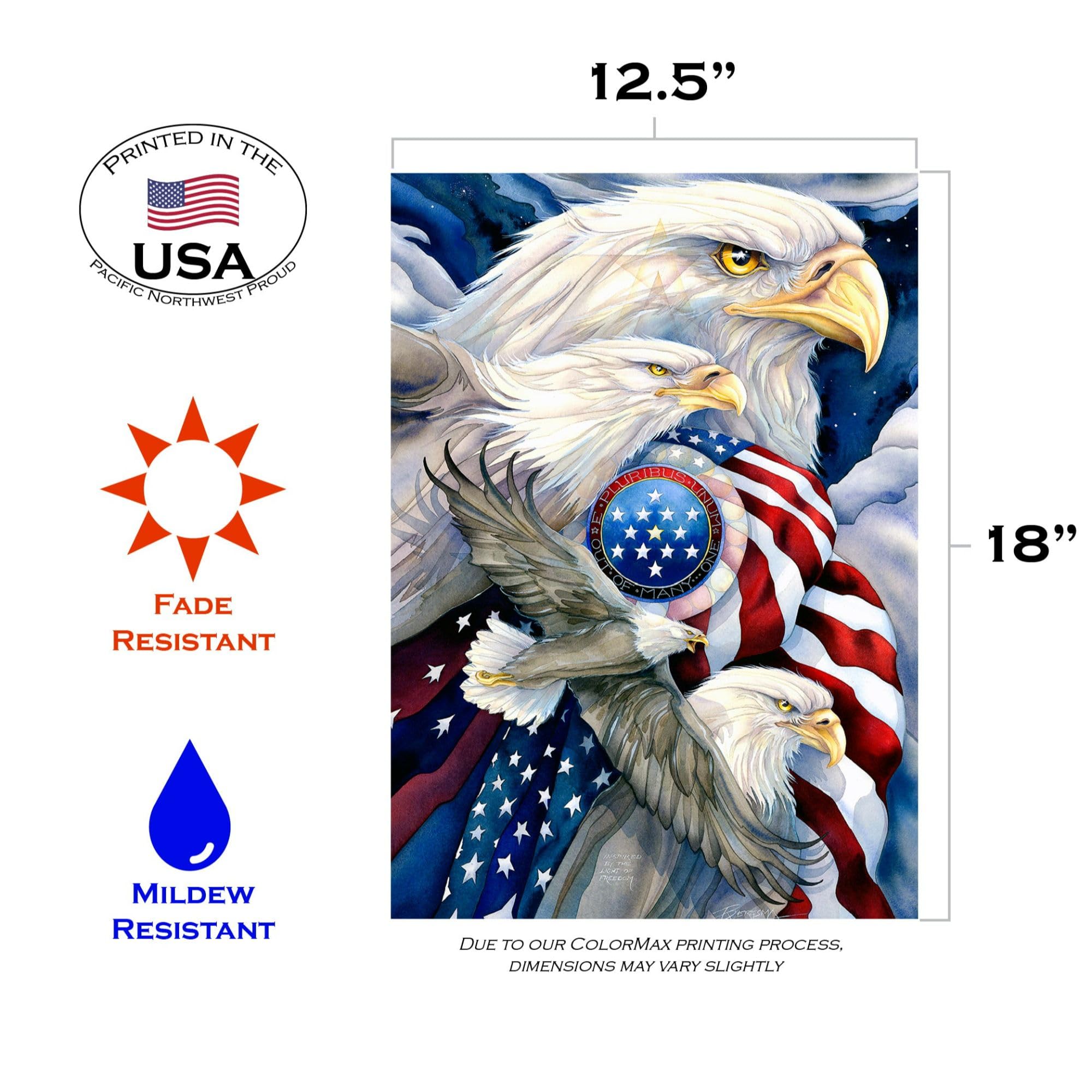 Toland Home Garden 12x18 Inch Double Sided Patriotic American Flag - Bald Eagle Outdoor Yard Decoration for House, Garden & Porch - Perfect for Memorial Day, 4th of July & Veterans Day Celebrations
