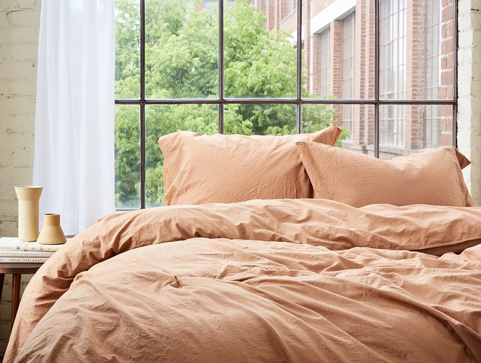 Organic Crinkled Percale Duvet Cover Set - 100% Cotton Breathable Bedding for All Seasons | Perfect for Master Bedroom, Guest Room & Vacation Homes