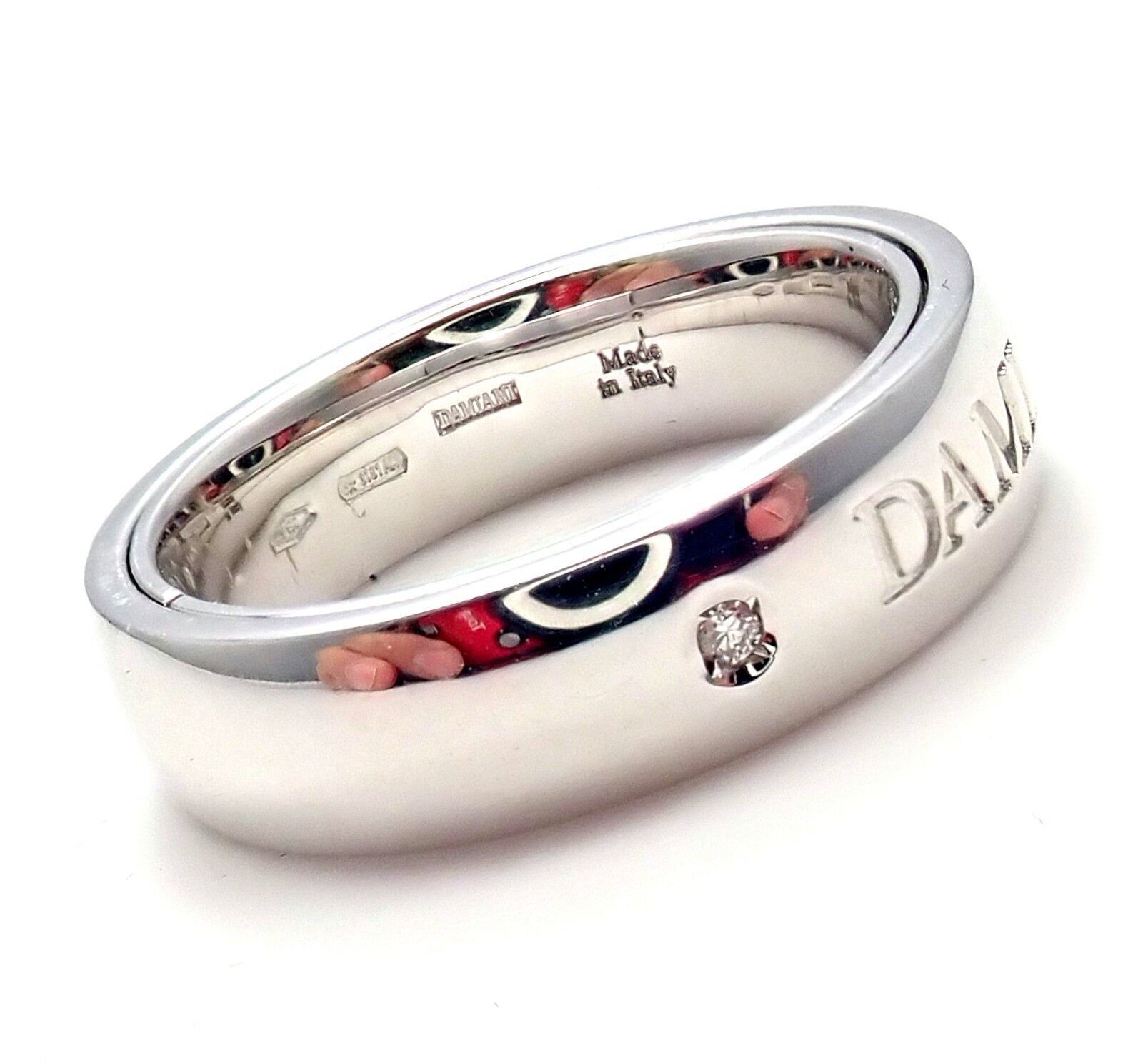 Authentic Damiani 18k White Gold 2 Diamond 5.5mm Double Band Ring Size 7 - Luxury Wedding Band for Women, Perfect for Engagement, Anniversary & Special Occasions