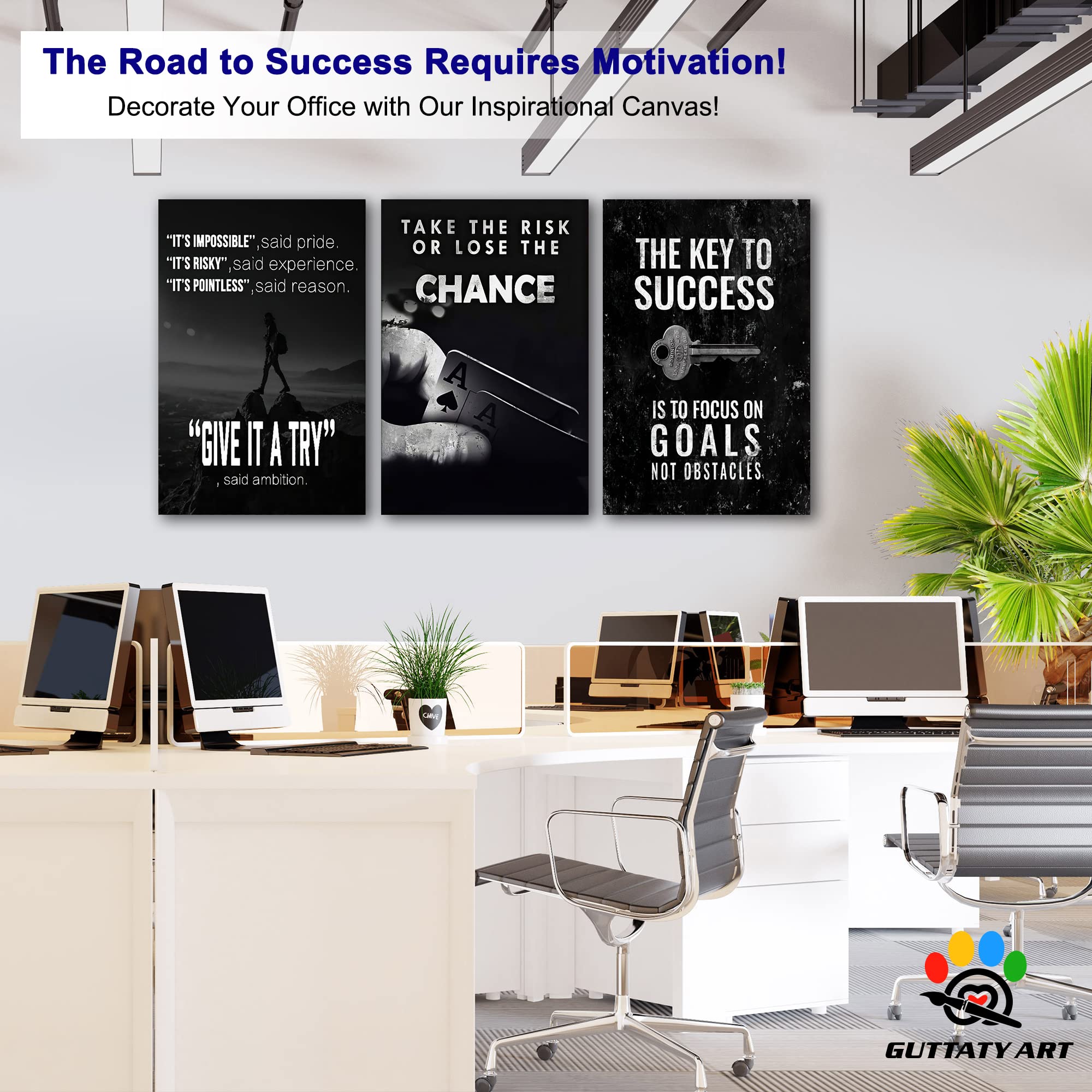 3-Piece Motivational Wall Art Set - Inspirational Quotes Canvas Prints for Office & Home Decor (20”x30”x3) - Black & White Positive Affirmation Posters - Perfect for Workspace, Living Room & Corporate Gifts