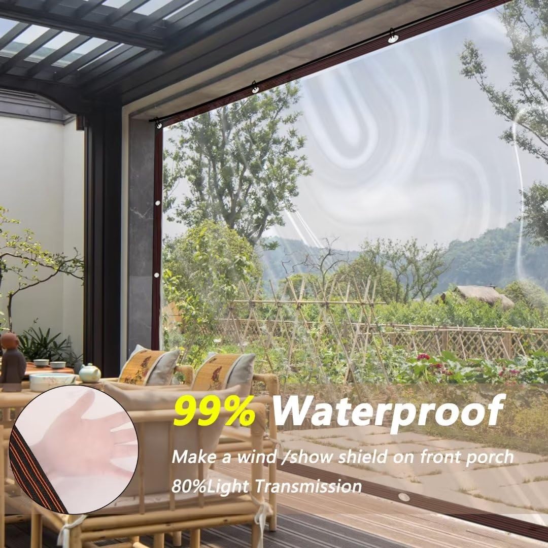 Clear PE Tarpaulin Tarp 4x8FT - Transparent, Waterproof, Tear-Resistant with Grommets - Greenhouse Cover, Balcony Tent, Gardening, Chicken Coop, Painters Drop Cloth - Perfect for Outdoor Protection & DIY Projects