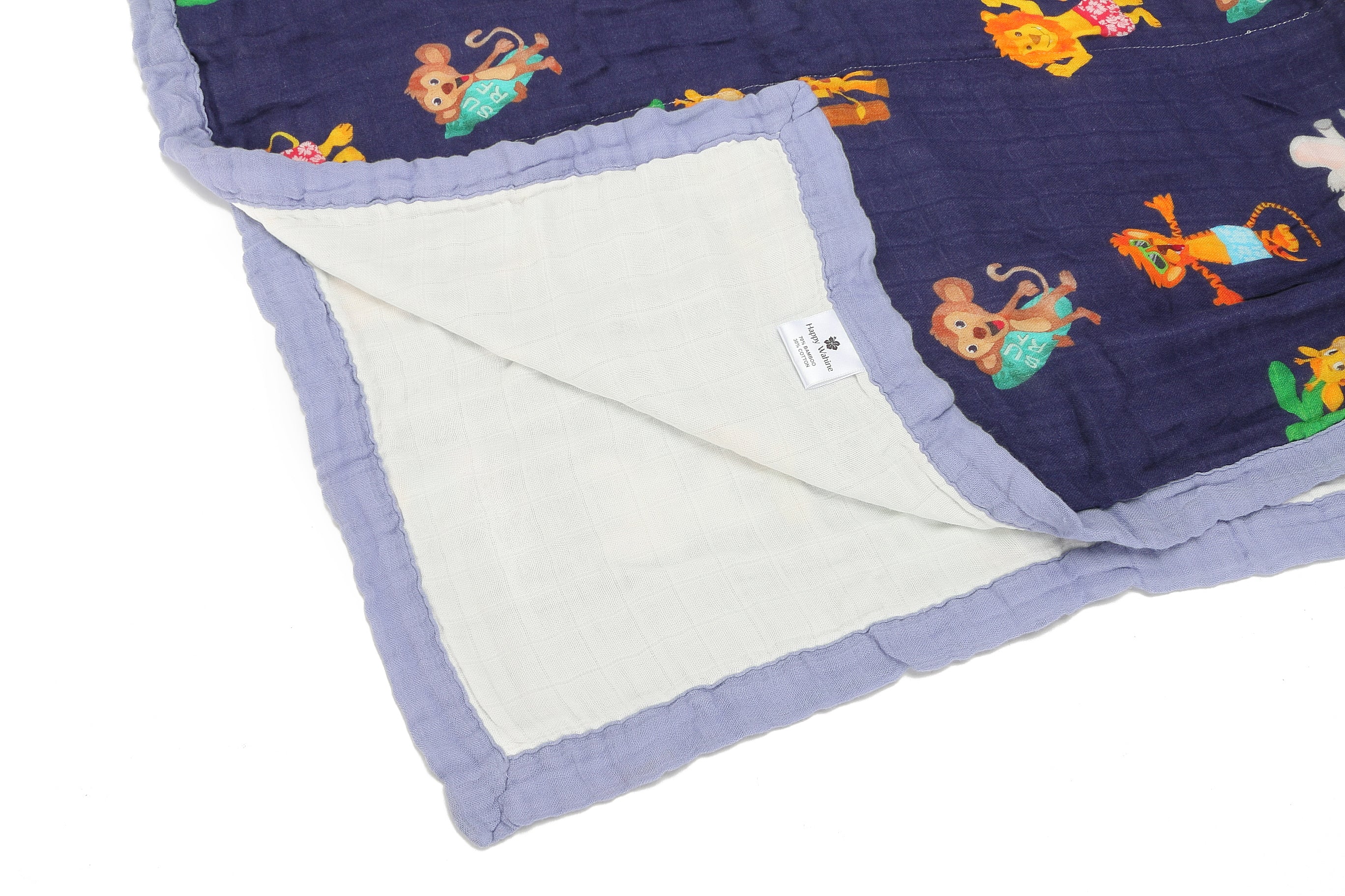 Soft Baby Blanket with Cute Zoo Animals Print - Navy Blue for Newborns & Toddlers - Perfect for Nursery, Stroller, and Swaddling
