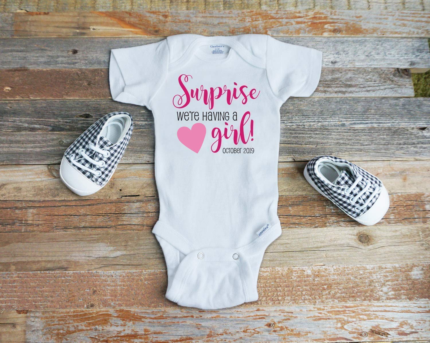 Gender Reveal Onesie - 'Surprise We're Having a Girl' or 'It's a Boy' Baby Announcement Outfit for Pregnancy Reveal Parties & Newborn Photoshoots