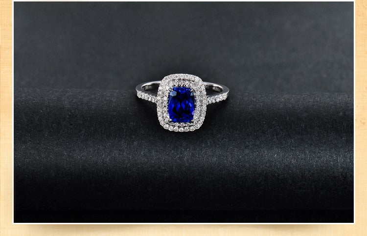 2 Carat Vintage Blue Sapphire & Moissanite Diamond Halo Engagement Ring - 14K White Gold Wedding Band for Women - Perfect for Proposals, Anniversaries & Bridal Jewelry