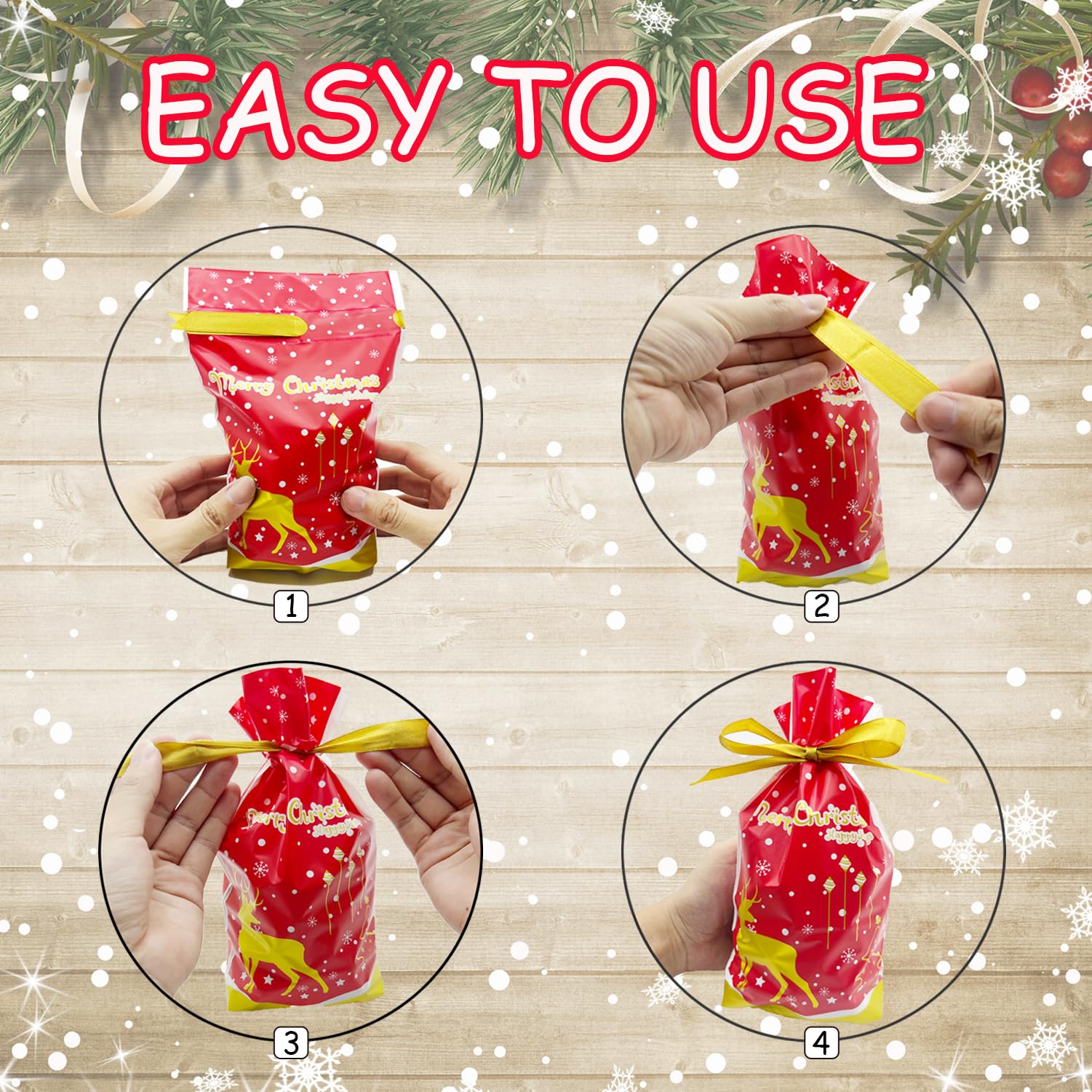 50 Pcs Christmas Candy Bags - Red Drawstring Treat Bags for Holiday Cookies, Gifts & Party Favors | Perfect for Christmas Parties, School Events & Stocking Stuffers