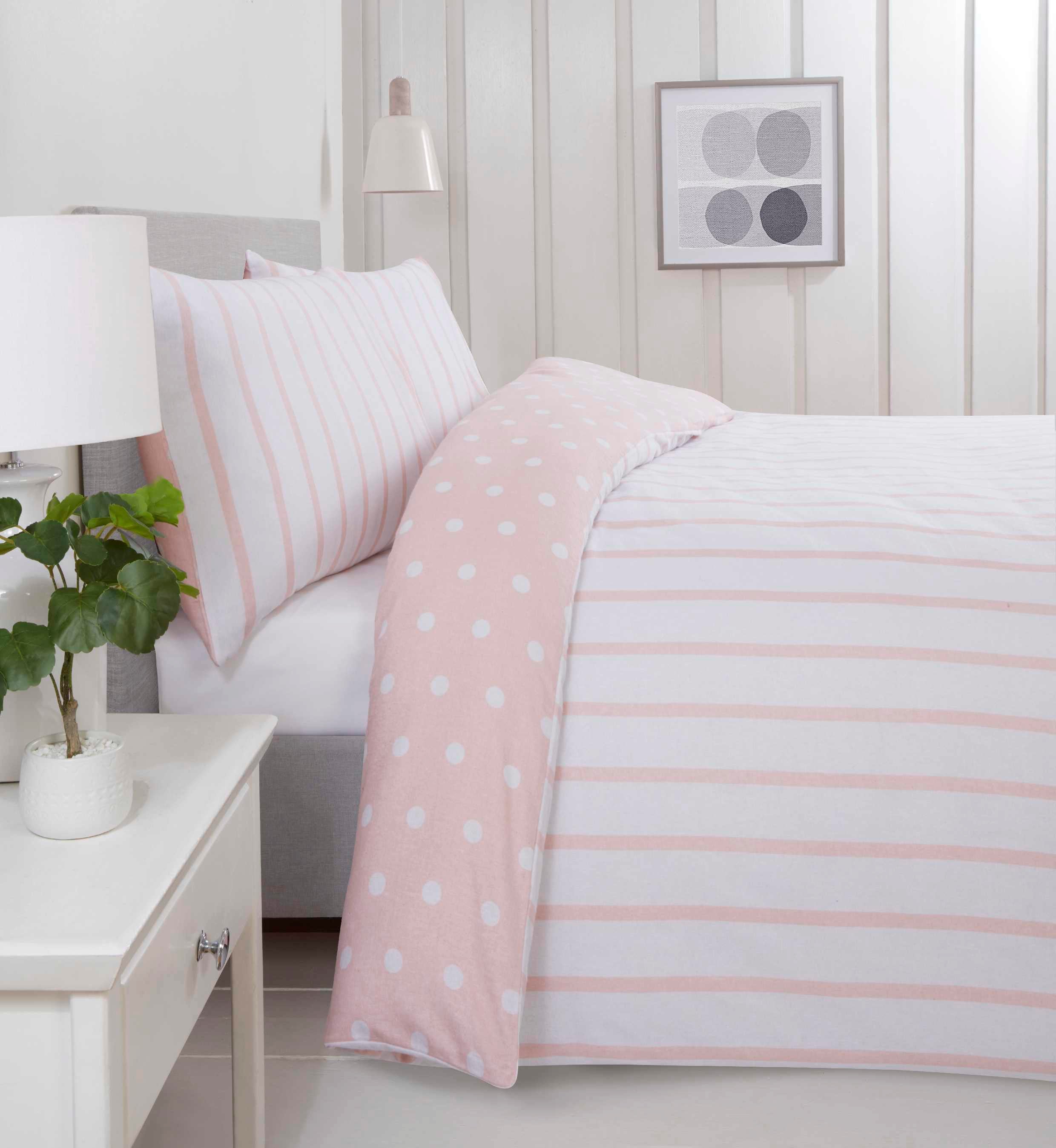 Spots & Stripes Brushed Duvet Cover Set - Soft Pink Bedding for Cozy Comfort | Perfect for Master Bedroom, Guest Room & Dorm Decor