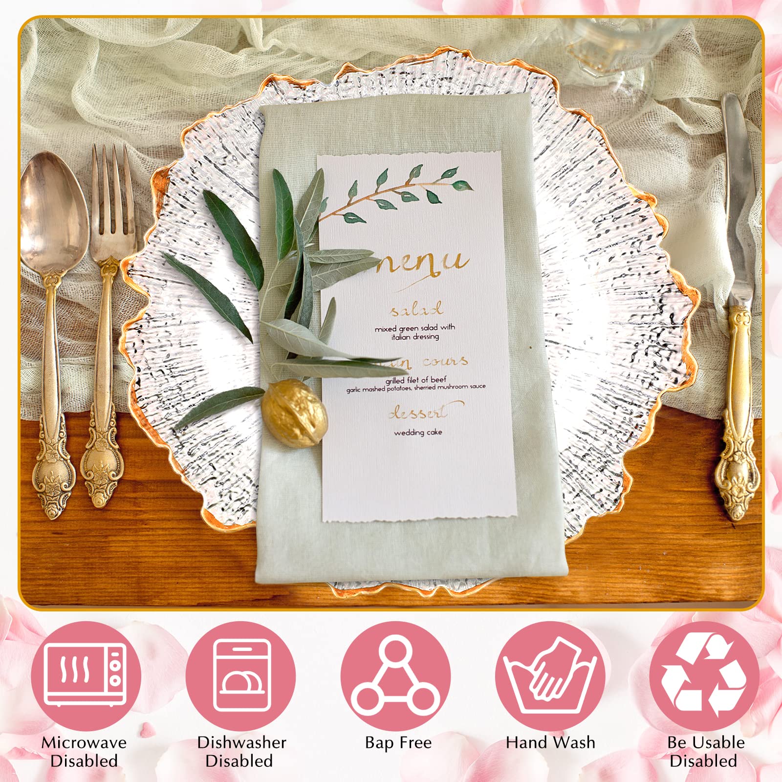 25 Pack 13 Inch Gold Plastic Charger Plates - Round Decorative Dinner Plates for Wedding, Holiday Party & Catering Events - Elegant Tabletop Decor for Home Kitchen & Special Occasions