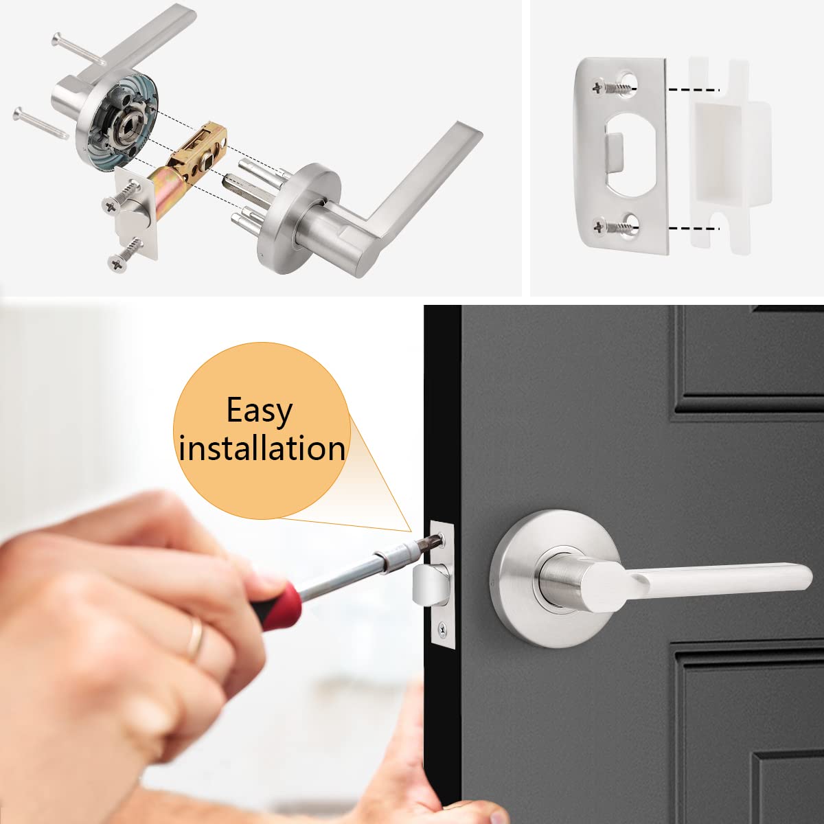 Probrico Satin Nickel Hall/Closet Lever Set - 10 Pack Interior Passage Non-Locking Door Handles for Bedrooms, Bathrooms & Closets | Durable Contractor Grade Hardware