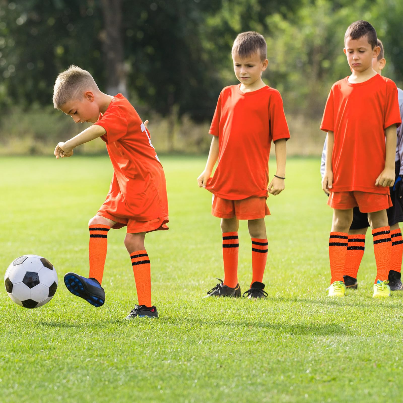 6 Pairs Kids Soccer Socks - Striped Football Socks for Boys & Girls Ages 4-14 | Breathable Athletic Socks for Soccer Practice, Games & Sports Gifts