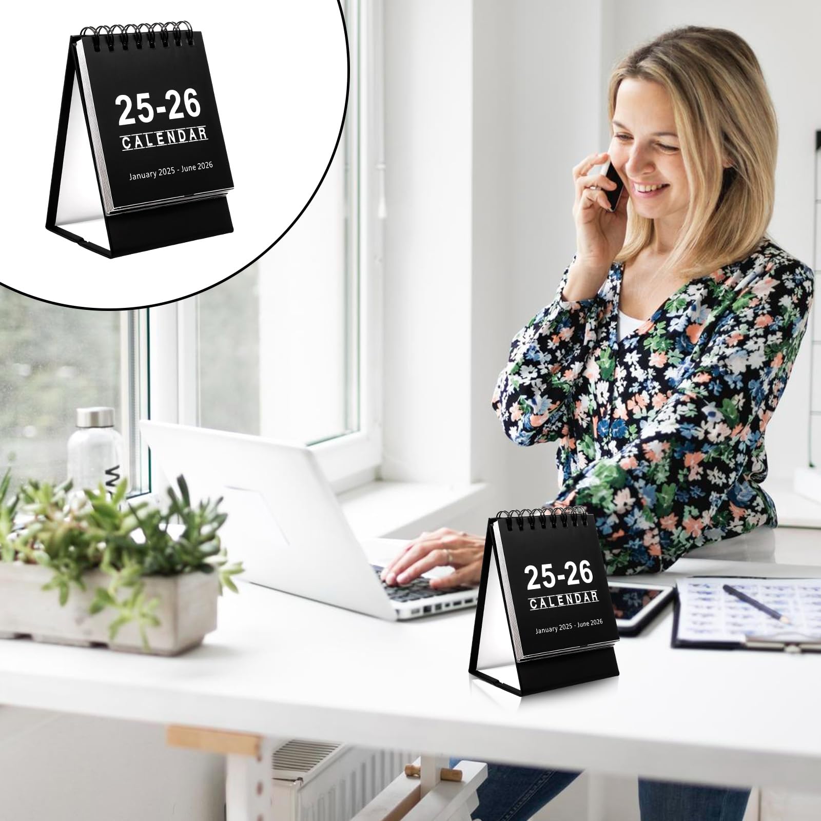 2025-2026 Mini Standing Flip Desk Calendar | Small Desktop Planner for Home, Office & School | 18-Month Jan 2025-Jun 2026 Schedule Organizer | Perfect for Daily Planning, Gift Giving & Workspace Decoration (Black)