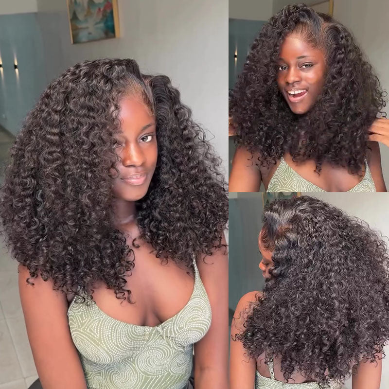 Eullair 250% High Density Water Curly Bob Wig - Medium Length Human Hair Lace Frontal Wig for Women (EW011) | Natural Look for Daily Wear, Cosplay & Special Occasions