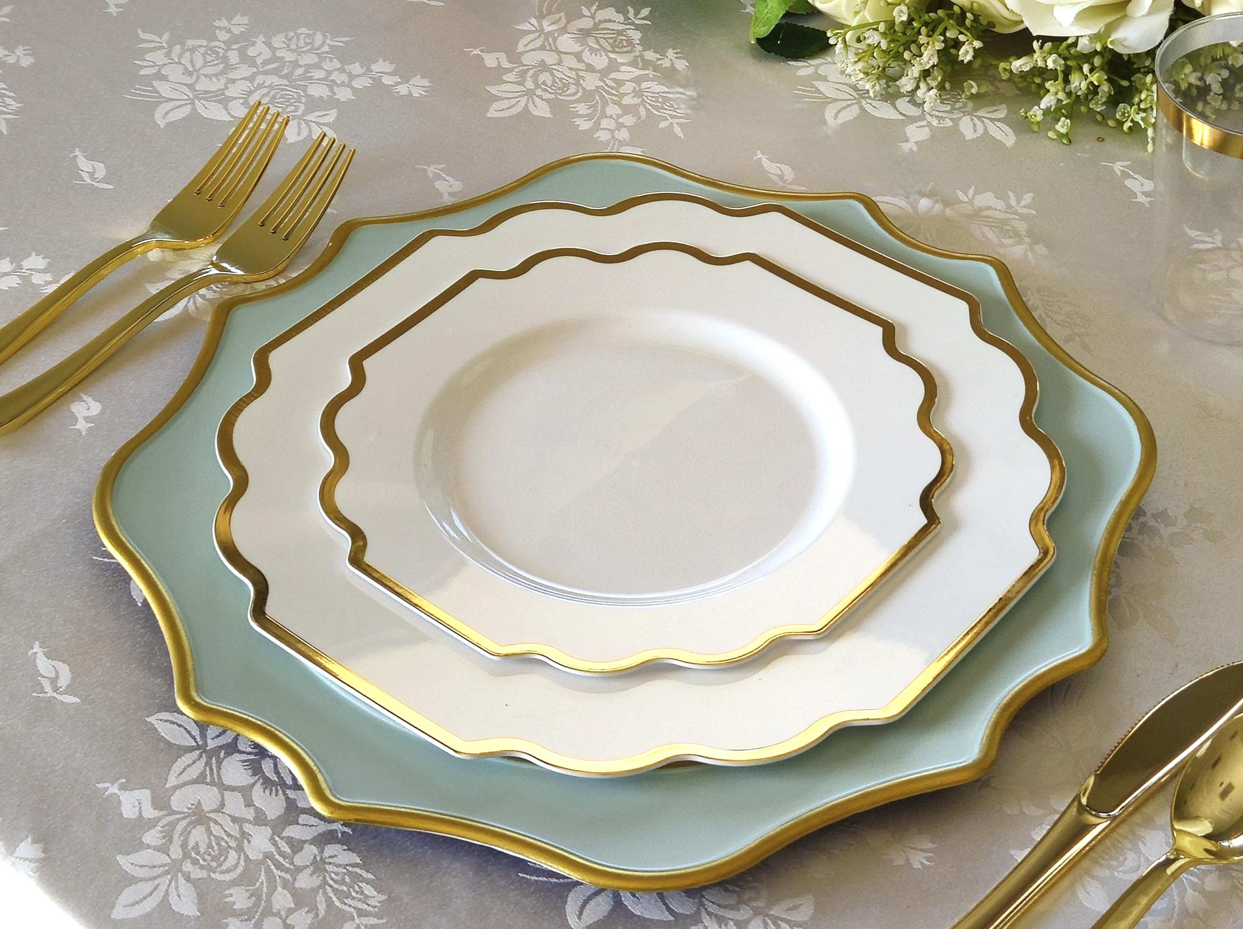120 Pack Heavyweight Disposable Plastic Plates - 8'' Elegant White & Gold Appetizer/Dessert Plates for Weddings, Parties & Special Occasions - Perfect for Catering, Birthday Celebrations & Formal Events