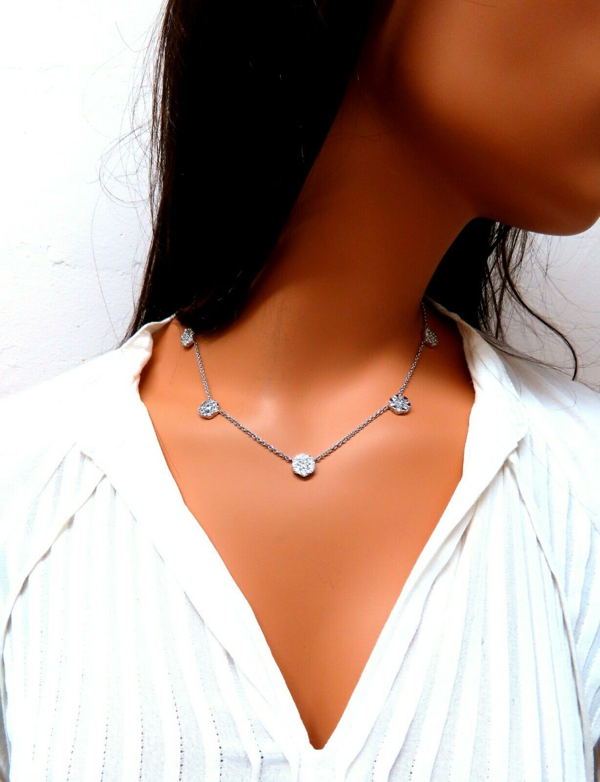5.22ct Natural Diamond Cluster Pendant Necklace - 14K Yellow Gold Floretta Design - 17 Inch Chain - Elegant Gift for Women, Perfect for Weddings & Special Occasions
