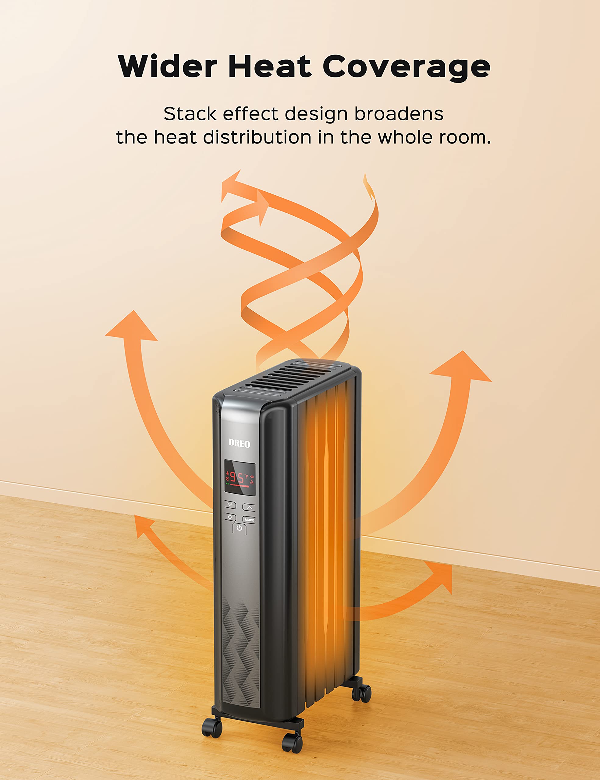 Dreo Oil Filled Radiator Heater - 1500W Electric Space Heater with Remote Control, 4 Heating Modes, Overheat & Tip-Over Protection, 24H Timer & Digital Thermostat | Quiet Portable Heater for Bedroom, Living Room, Office & Large Indoor Spaces | Energy Efficient Winter Heating Solution