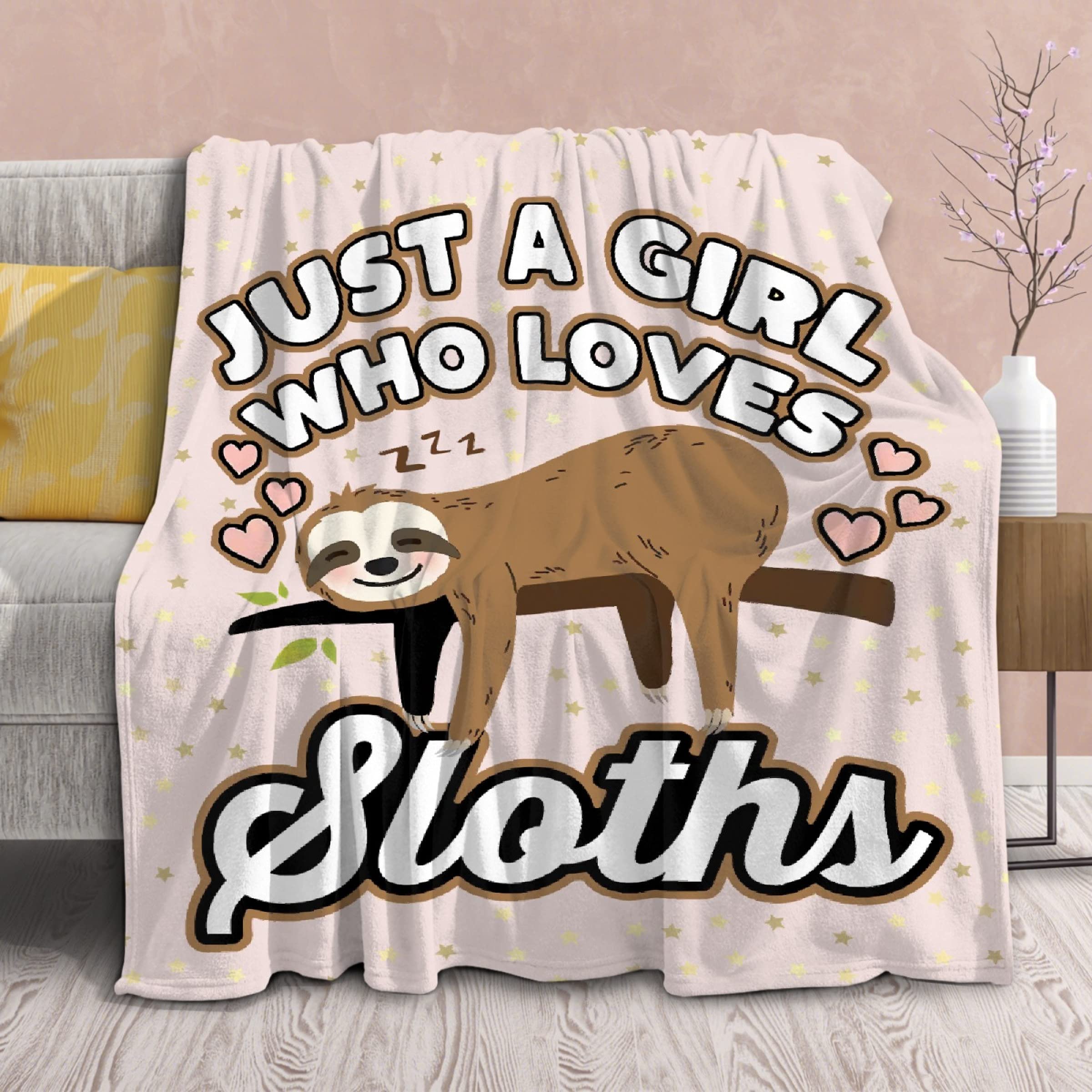 Soft Plush Sloth Blanket for Kids & Toddlers - Kawaii Animal Lovers Fleece Throw, Lightweight Cute Cartoon Stuffed Bedding - Pink Flannel Blanket for Sofa, Chair & Bed (120x90cm Oversized King) - Perfect for Snuggling, Gifts & Home Decor