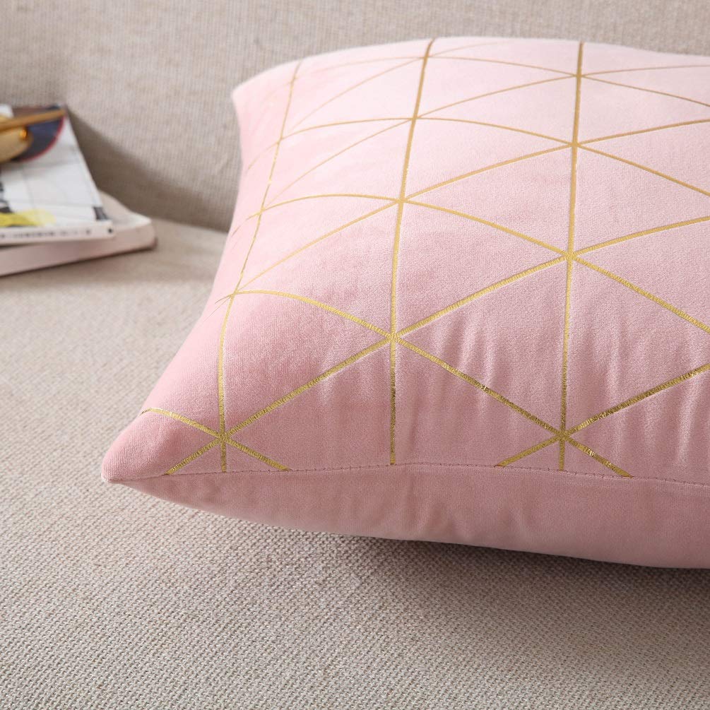 2 Pack 18x18 Inch Square Throw Pillow Covers - Soft Decorative Cushion Cases in Pink & Gold for Living Room, Bedroom, Sofa Decor
