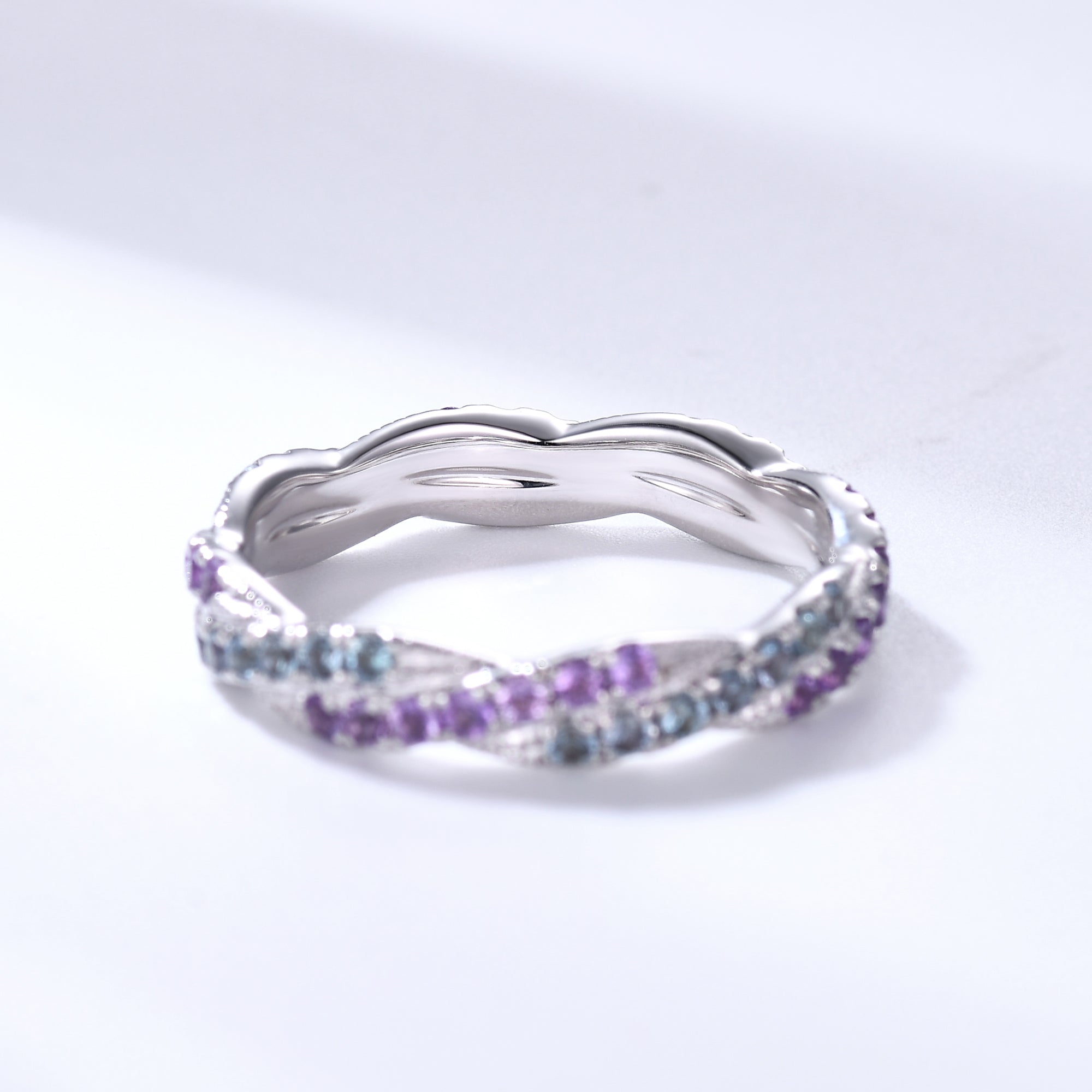 Twisted Alexandrite Amethyst White Gold Wedding Band - Infinity Full Eternity Ring for Women - Perfect for Engagement, Anniversary & Special Occasions