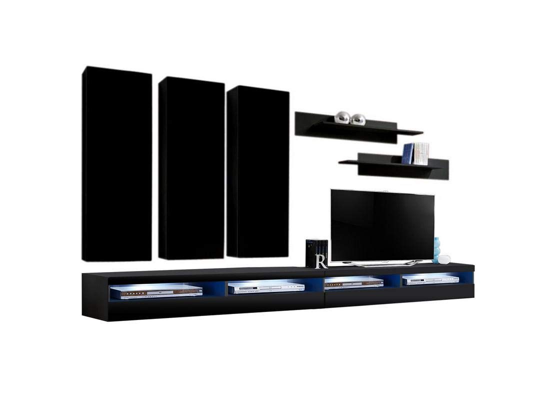 Modern Wall-Mounted TV Stand with Storage & LED Lights - E1 35TV Entertainment Center Console for Living Room & Bedroom - Black Floating TV Cabinet with Shelves - Perfect for Small Spaces & Home Theater Setup