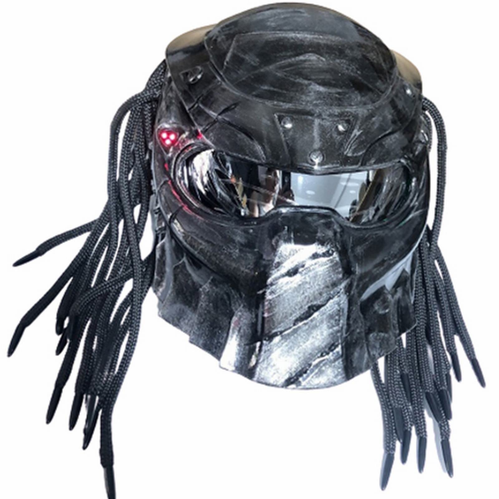 SJAPEX Predator Carbon Fiber Motorcycle Helmet - DOT/ECE Certified Full Face Motorbike Helmet with LED Lights & Iron Man Design - Unisex ABS Helmet for Men & Women (Size XL: 61-62CM) - Perfect for Street Biking, Racing & Motorcycle Enthusiasts