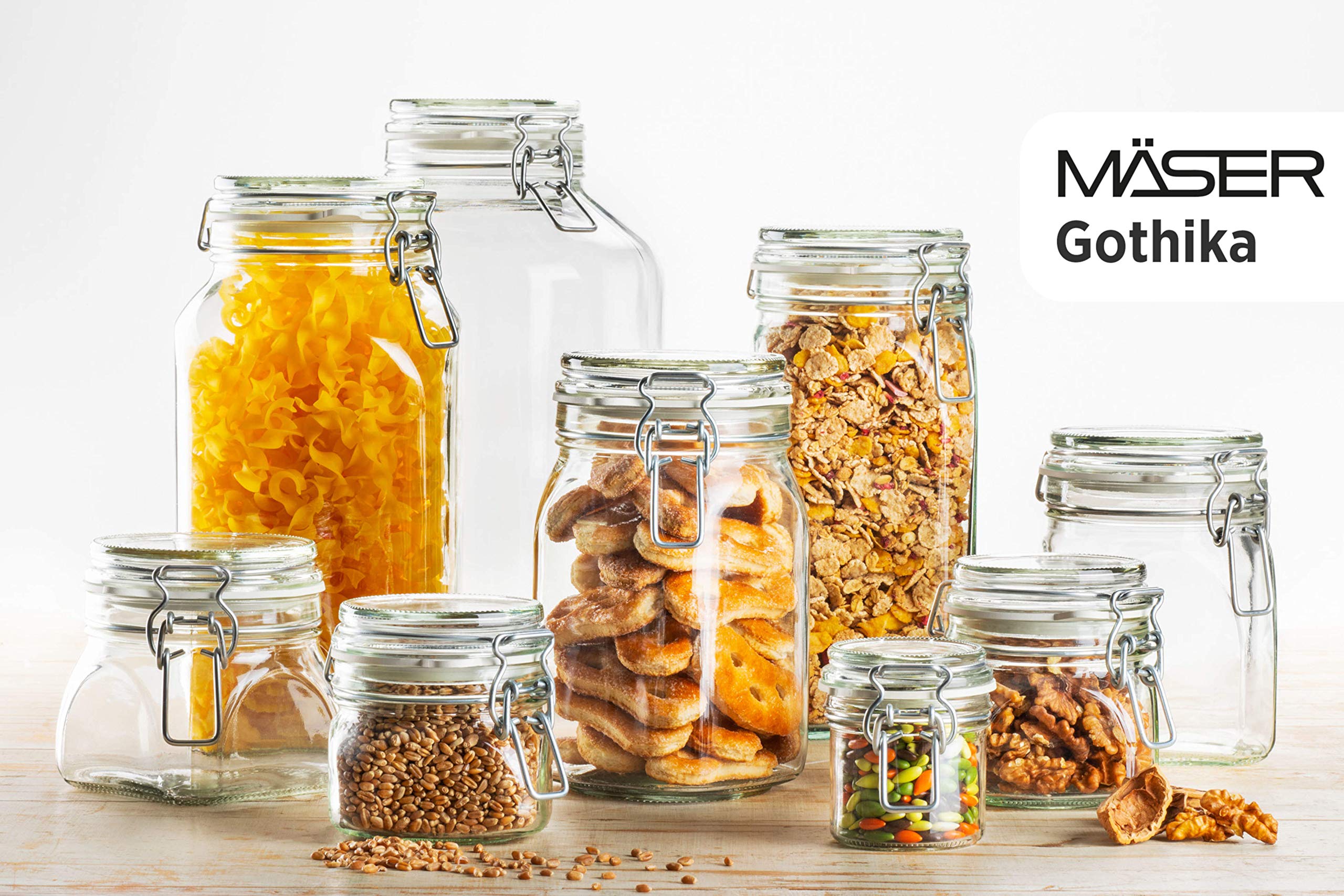 Gothika Series 6-Pack 2.5L Medium Swing Top Storage Jars with Gherkin Clip - Airtight Glass Containers for Pickles, Fermented Foods, Dry Goods & Pantry Organization - Perfect for Home Canning, Meal Prep & Kitchen Storage