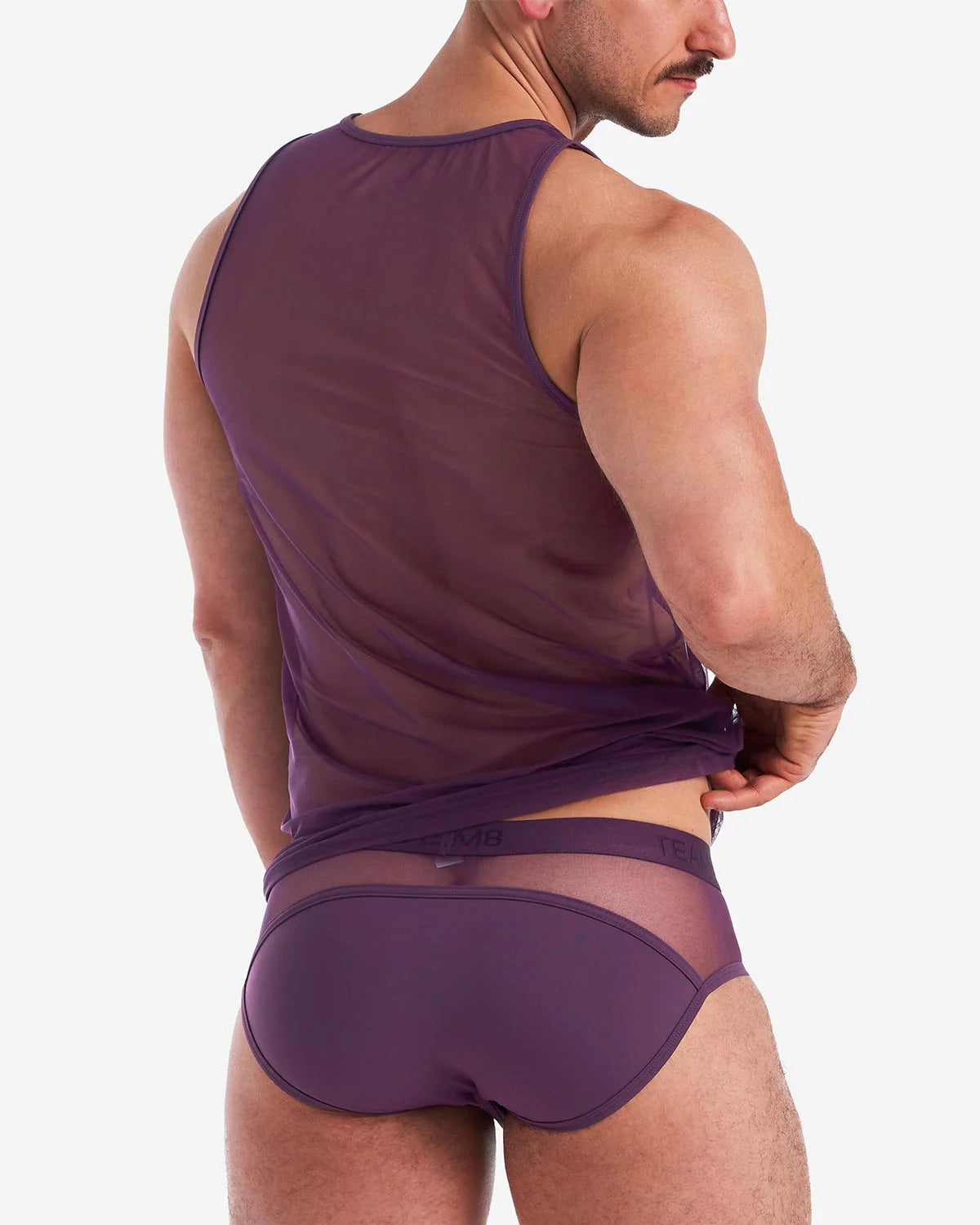 Teamm8 Score Sheer Tank Top - Breathable Mesh Fabric in Plum Purple - Perfect for Yoga, Running & Gym Workouts