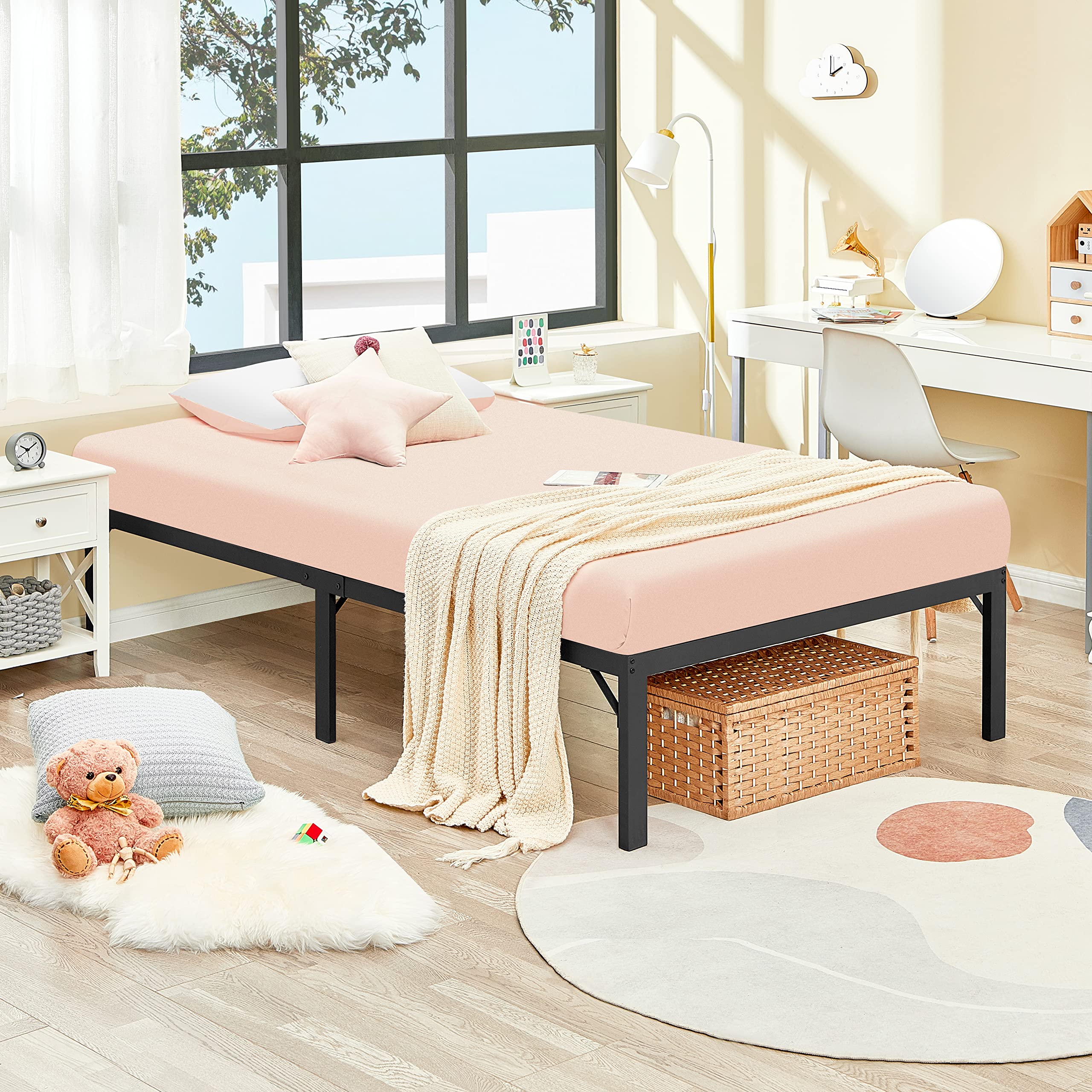 WOHOMO Twin Bed Frame 16 Inch - Sturdy Metal Platform Bed with Heavy Duty Steel Slats, No Box Spring Needed, Noise-Free Design - Perfect for Kids Rooms, Guest Bedrooms & Small Spaces (Black)