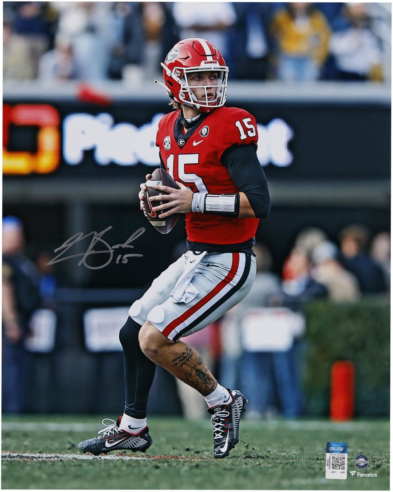 Authentic Carson Beck Georgia Bulldogs Autographed 16x20 Vertical Red Jersey Photograph - Fanatics Certified Collectible for Sports Fans & Memorabilia Enthusiasts