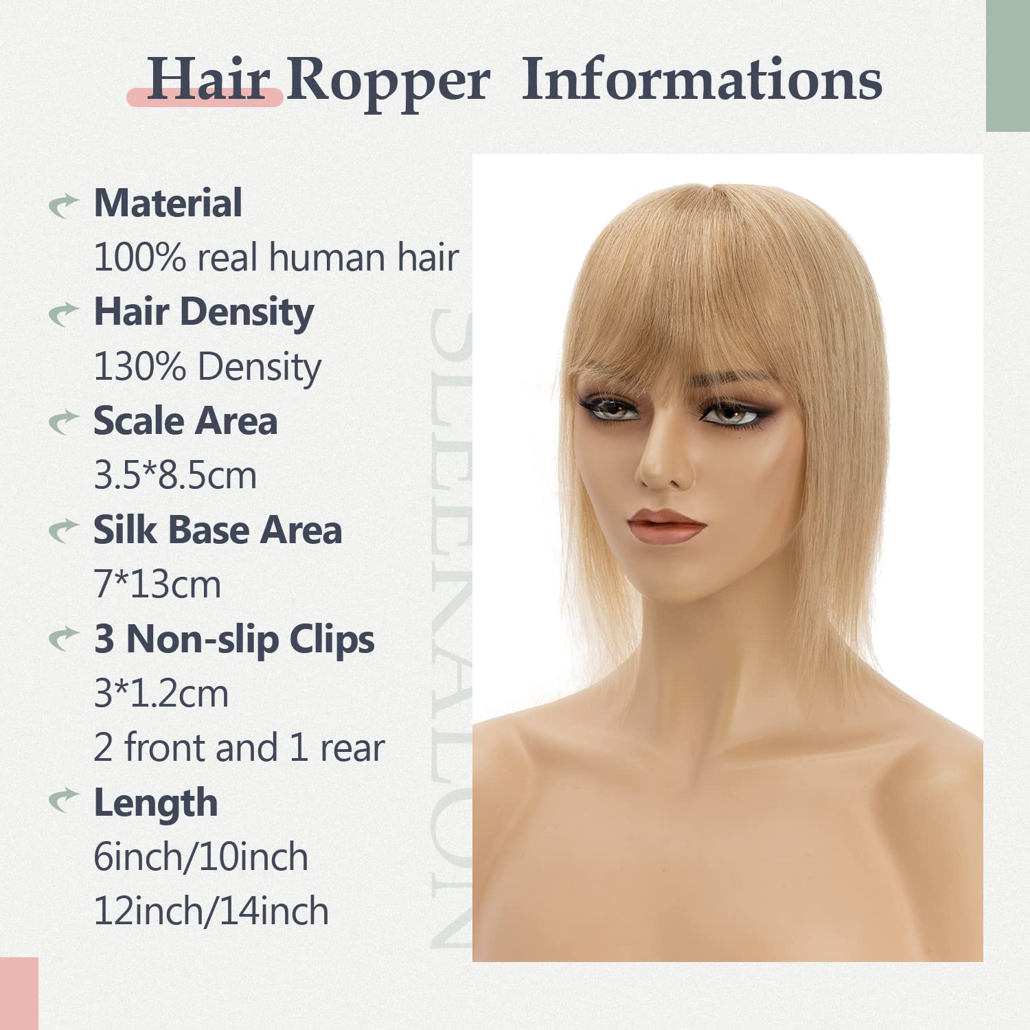 Premium 14 Inch Human Hair Topper for Women - 150% Density Silk Base Blonde Clip-in Hair Piece (27#) for Thinning Hair with Bangs | Natural Looking Hair Extensions for Daily Wear, Special Occasions & Confidence Boost