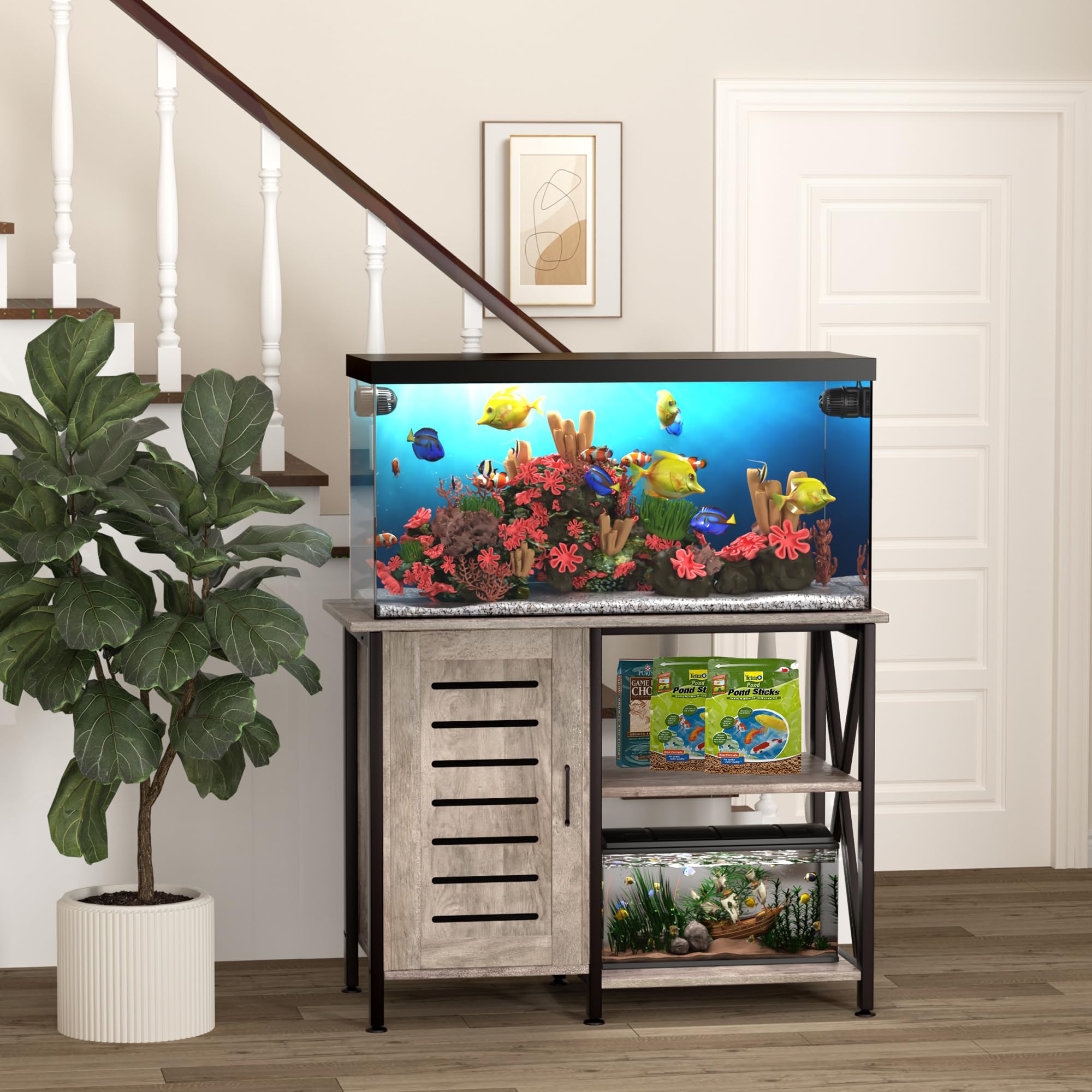 40-50 Gallon Heavy Duty Fish Tank Stand with Storage Cabinet - 1000LBS Capacity Metal Aquarium Stand (40.55