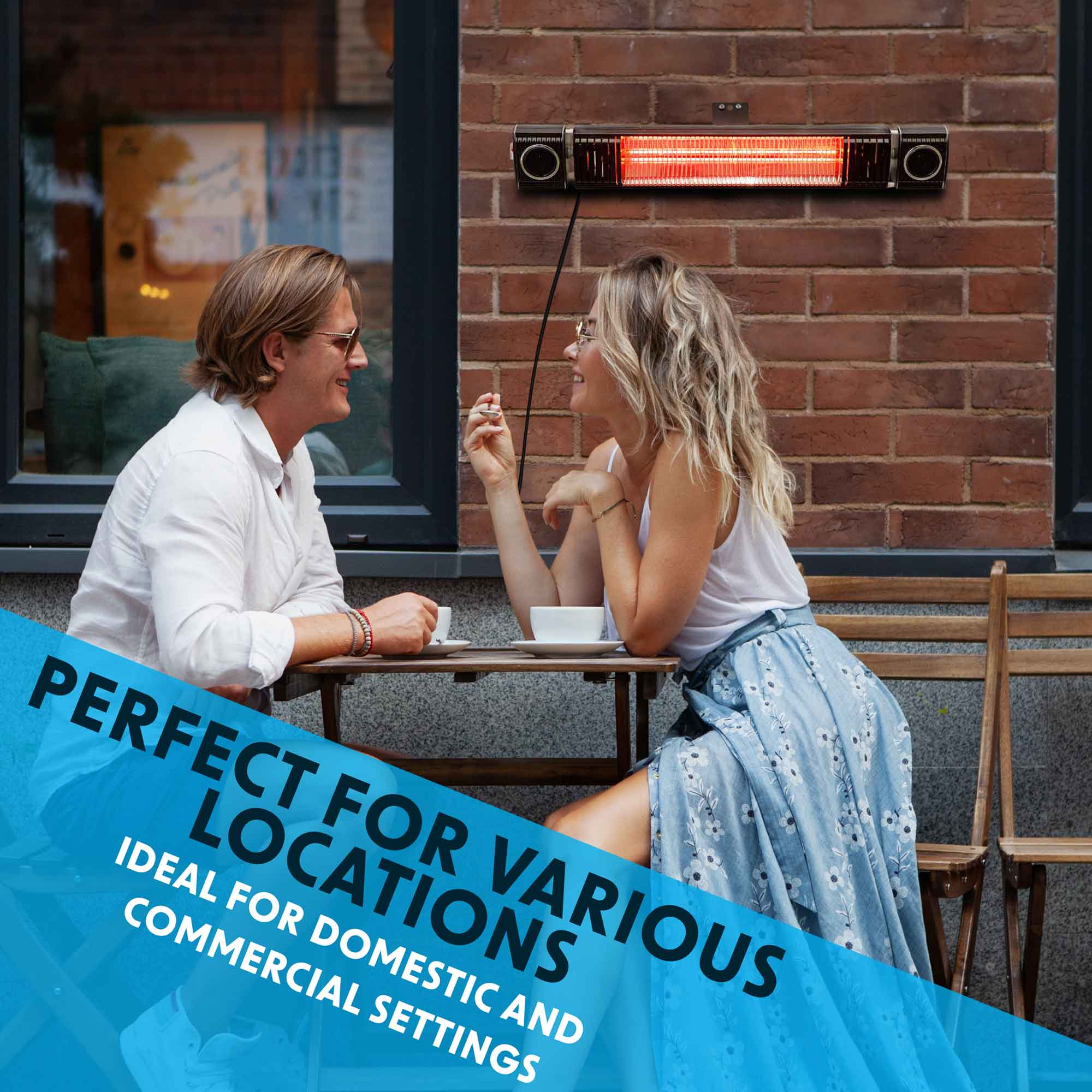 2000W Infrared Outdoor Patio Heater with Bluetooth Wireless Speakers - IPX5 Waterproof, Black (DG125) - Perfect for Backyard, Deck, Garden & Cold Weather Gatherings